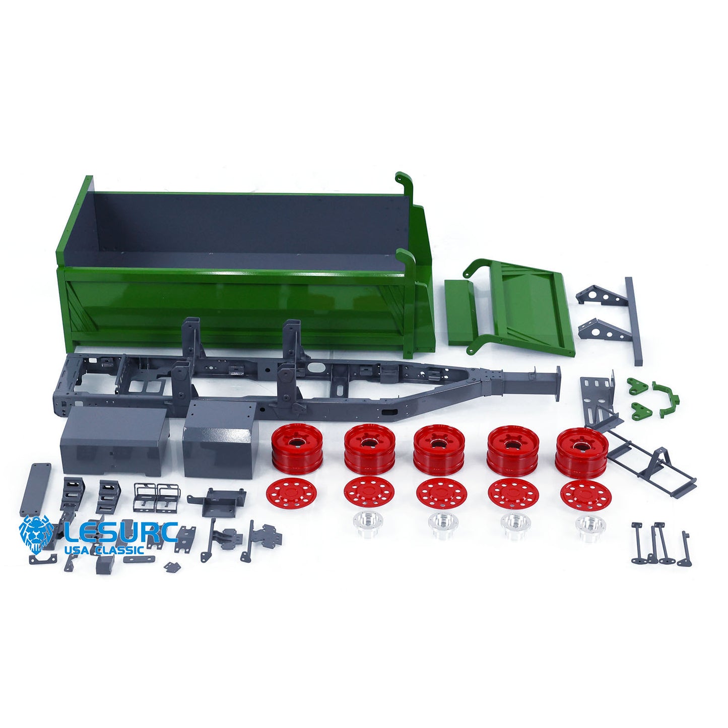 LESU Metal 1/14 2-Axle RC Hydraulic Equipment Radio Controlled Self-dumping Simulation Full Trailer DIY Models Painted