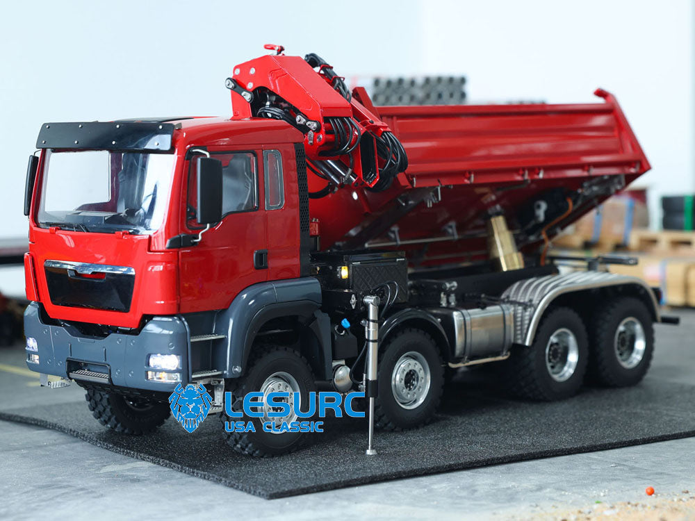 LESU 1/14 RC Hydraulic Dump Truck 8X8 Remote Controlled Crane Dumper Tipper Toy Cars Ready to Run DIY Hobby Model