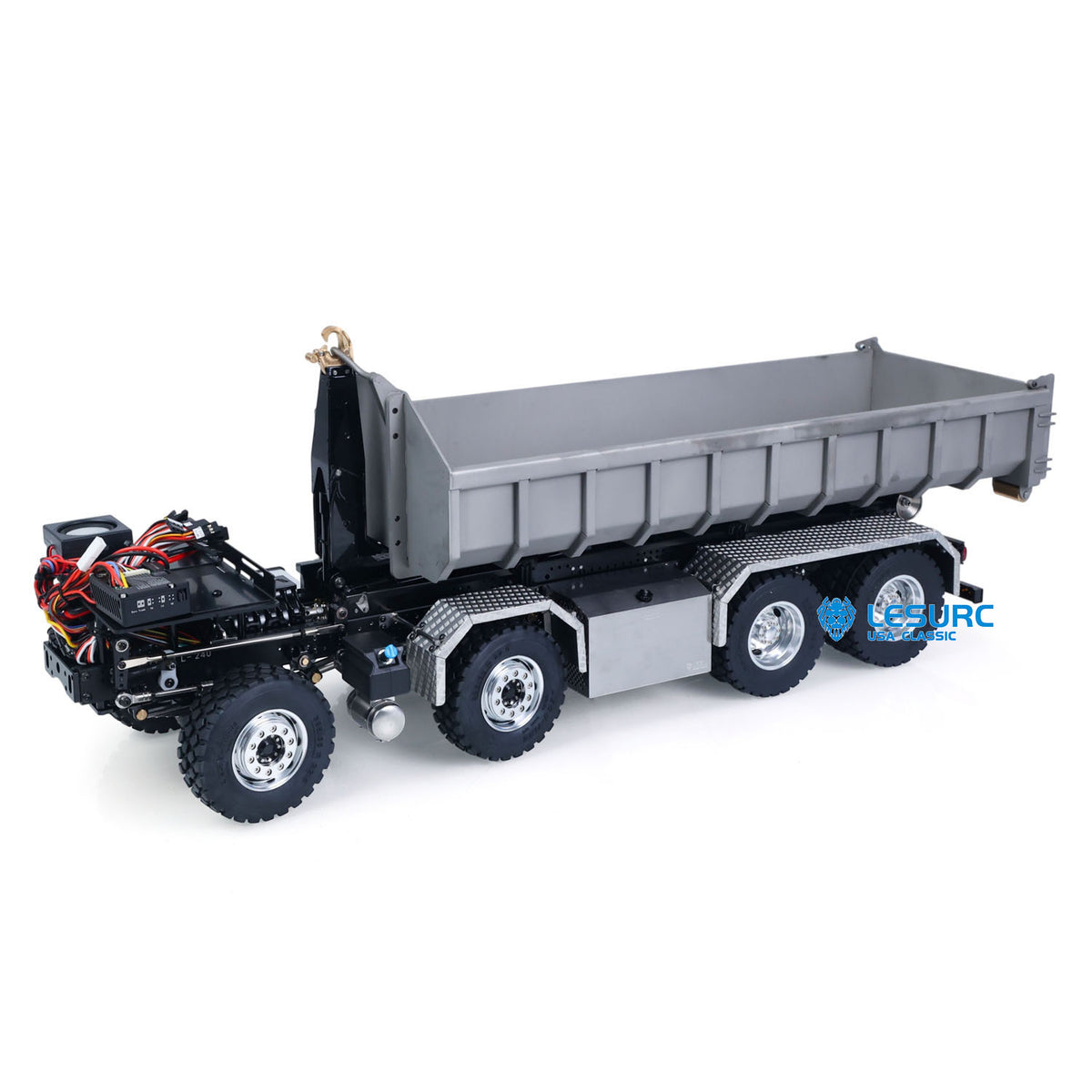 LESU Z0098 1/14 Metal Hydraulic Roll On Off Dump Truck 8x8 Folding Hooklift Engineering vehicle with 3Speed Gearbox Differential Lock Sound Light