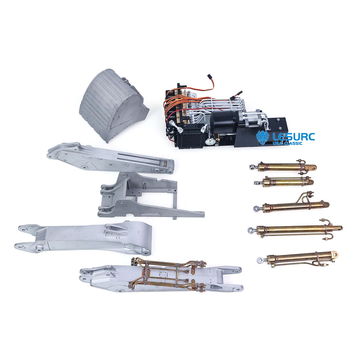 LESU Aoue-LR945 1/14 Metal 3Arms RC Hydraulic Excavator B0017 with 7 Ways Valves Light System for Digger Scale Model Builders