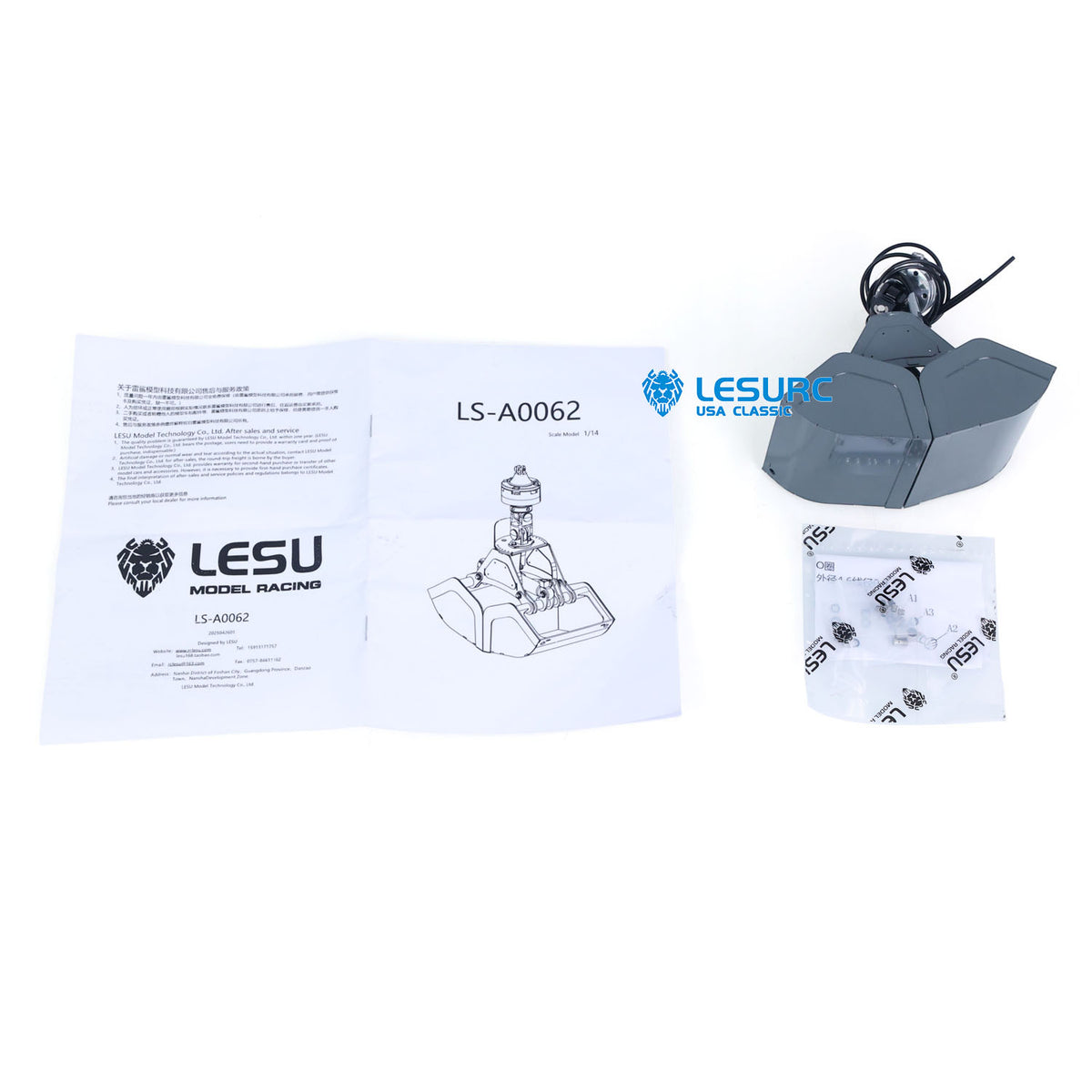 IN Stock 270 degrees Rotating LESU Metal Clamshell Bucket for DIY 1/14 RC Hydraulic Crane of Excavator Dumper Remote Control Tractor Truck