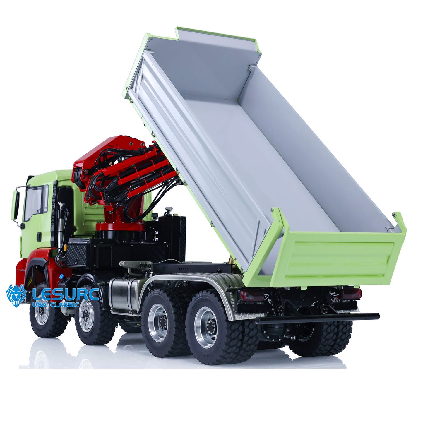 LESU Z0063 1/14 Metal 8X8 Hydraulic RC Dump Truck 3 Way Tipper with Crane 2 Speed Transmission 7CH Valve Light Sound for Construction Model Hobbyists