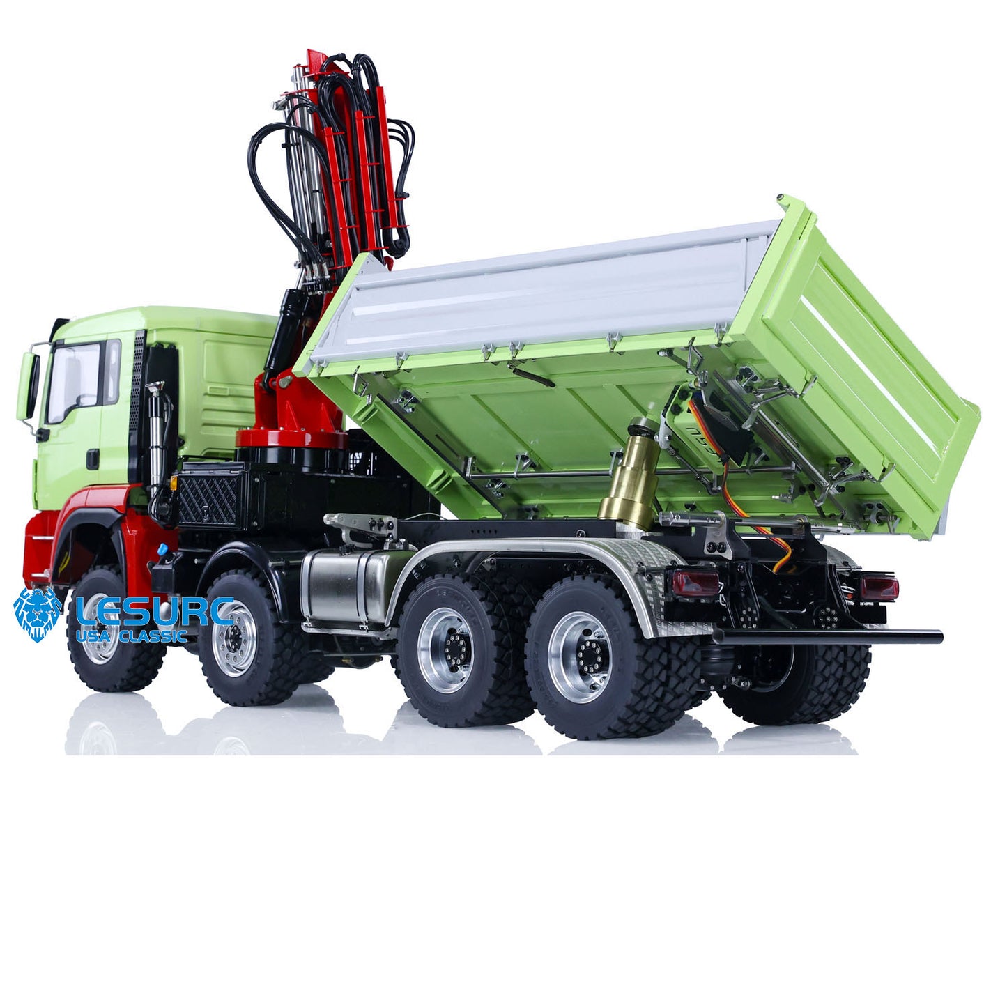 LESU Z0063 1/14 Metal 8X8 Hydraulic RC Dump Truck 3 Way Tipper with Crane 2 Speed Transmission 7CH Valve Light Sound for Construction Model Hobbyists