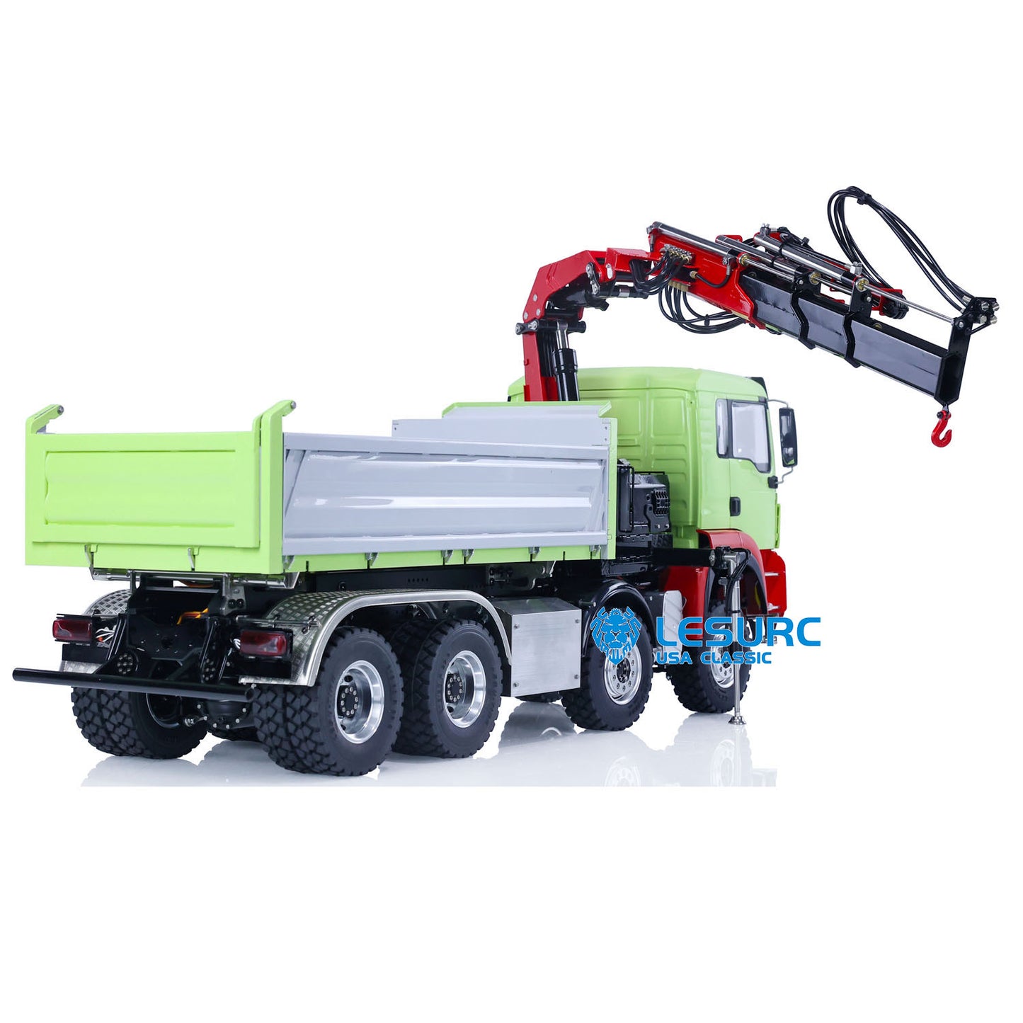 LESU Z0063 1/14 Metal 8X8 Hydraulic RC Dump Truck 3 Way Tipper with Crane 2 Speed Transmission 7CH Valve Light Sound for Construction Model Hobbyists