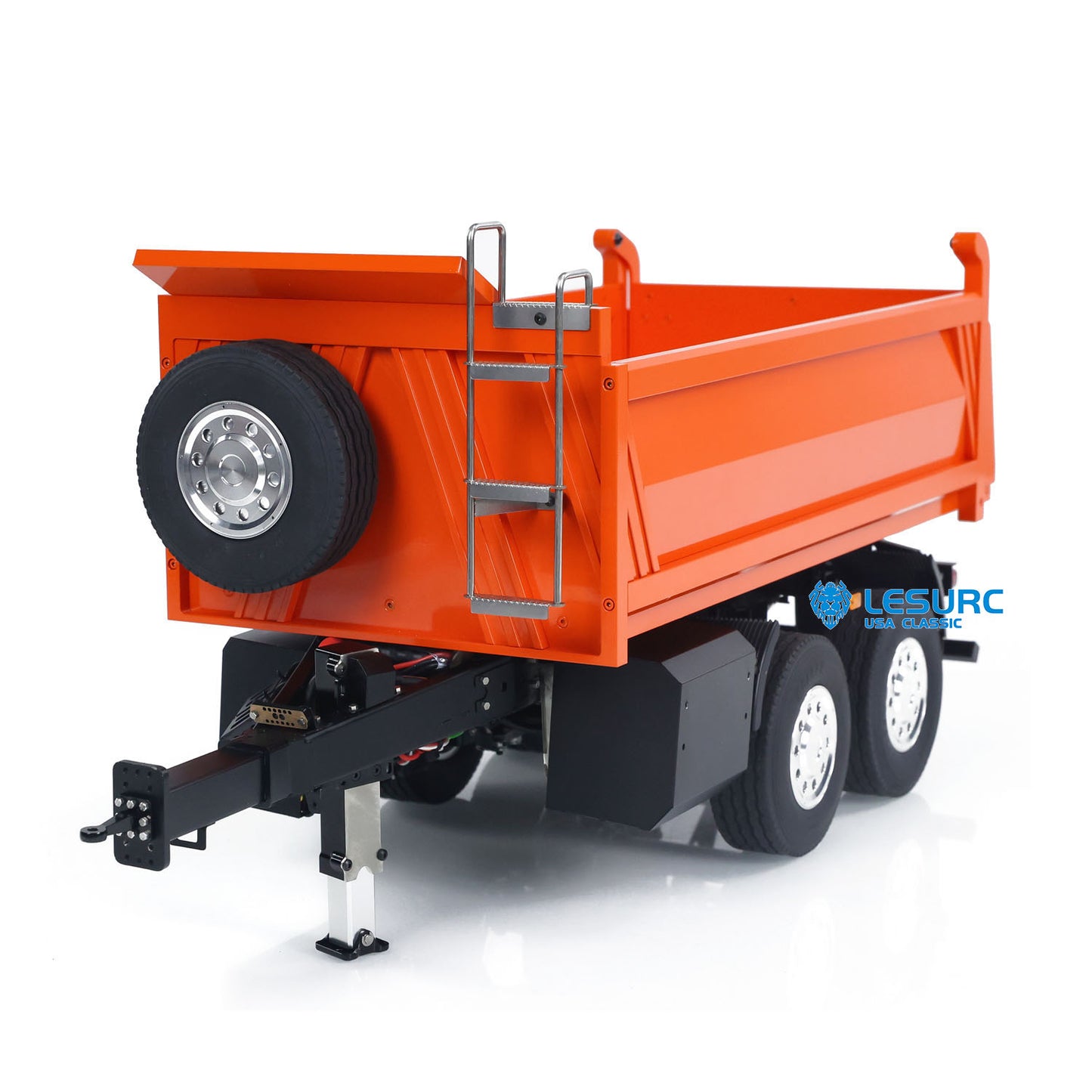 LESU A0051-C 1/14 Metal Full Dump Trailer 2-Axle Heavy Haul Transport Vehicle Electric Landing Legs LED Lights for RC Tractor Truck DIY Models for Model Enthusiast