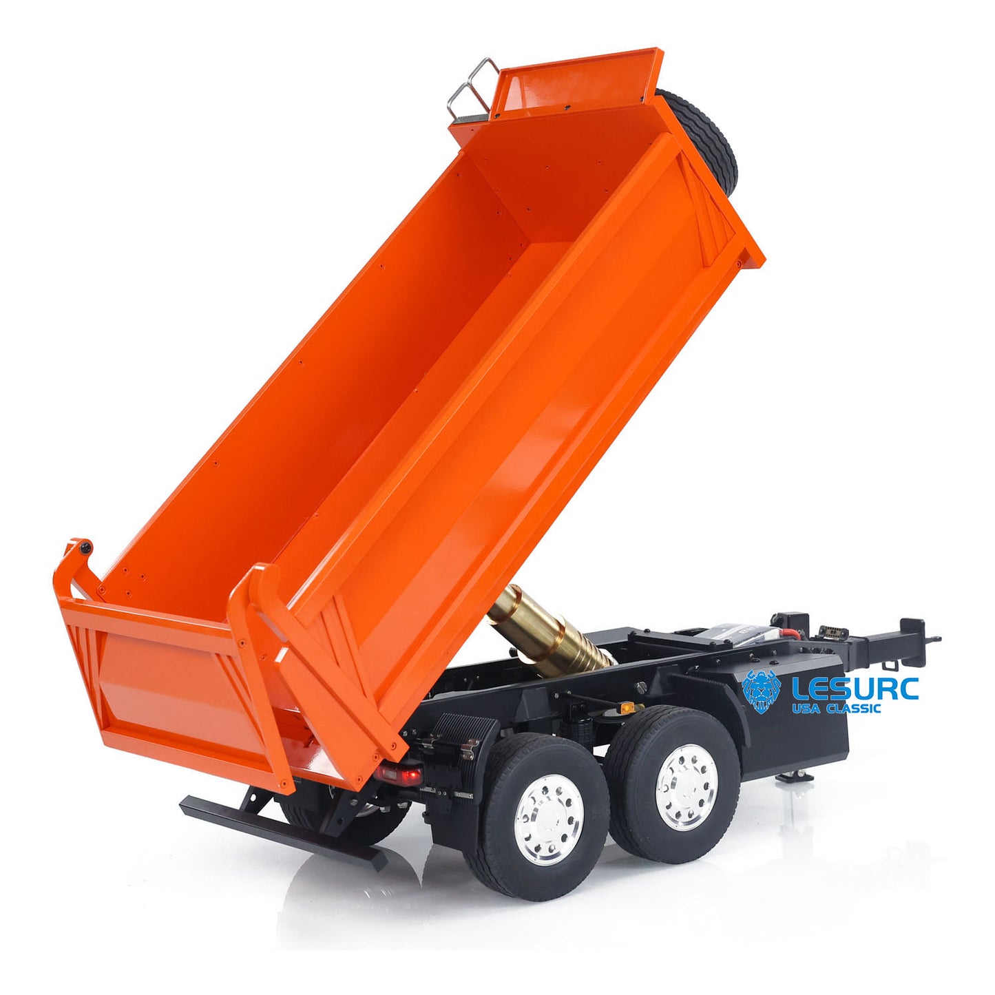LESU A0051-C 1/14 Metal Full Dump Trailer 2-Axle Heavy Haul Transport Vehicle Electric Landing Legs LED Lights for RC Tractor Truck DIY Models for Model Enthusiast