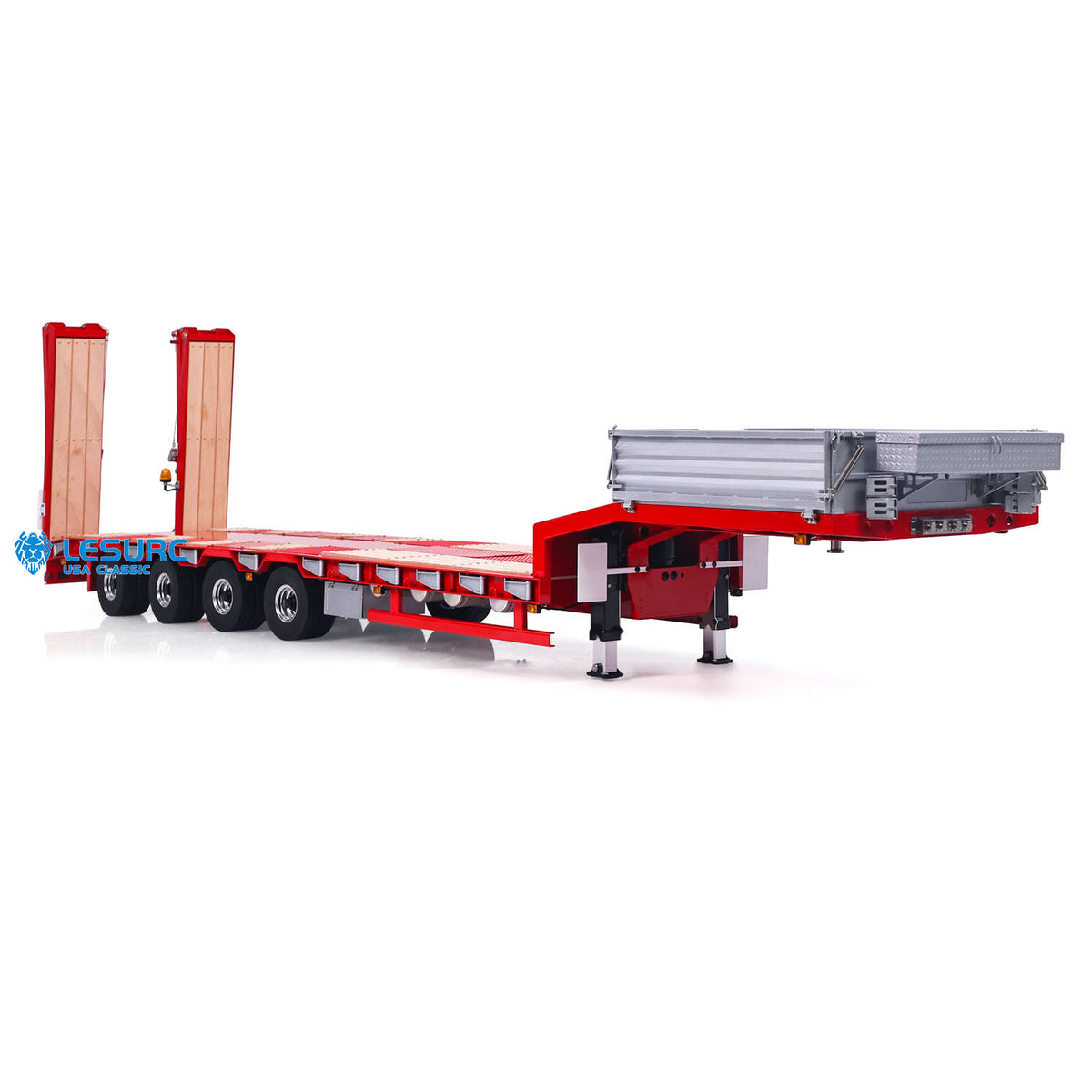 IN Stock LESU A0054 1/14 Metal Trailer Hydraulic Lifting Tailboard 4 Axles Steering Available Electric Support Legs for DIY RC Tractor Truck