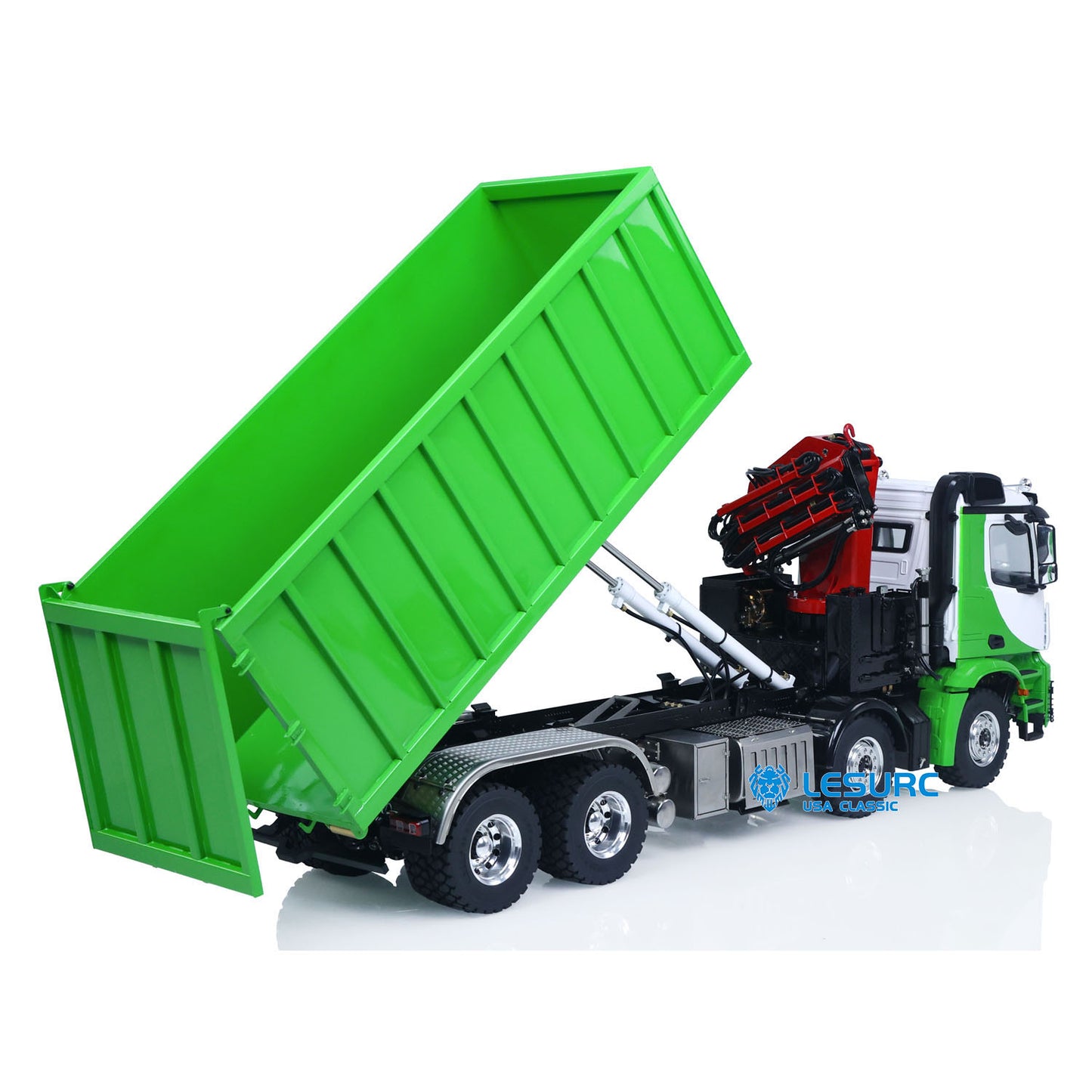 LESU Z0017 1/14 Metal Hydraulic 8x8 RC Dump Truck with Crane Brushless ESC 2 Transmission Differential Axles Sound Light System