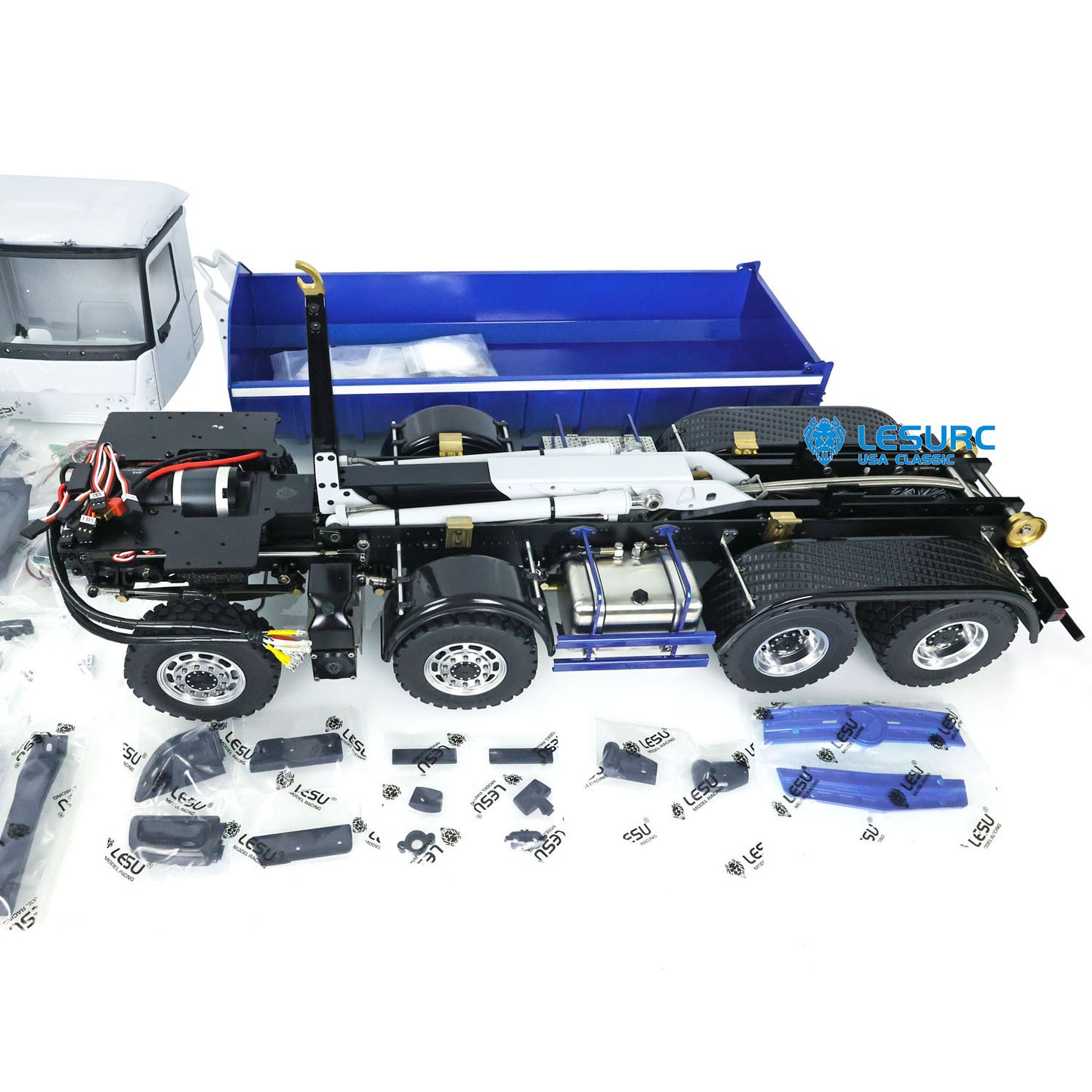 LESU Z0036 1/14 Metal 8x8 Hydraulic RC Roll On Off Dumper 2 Speed Transmission Differential Lock Sound Light System Front Hook