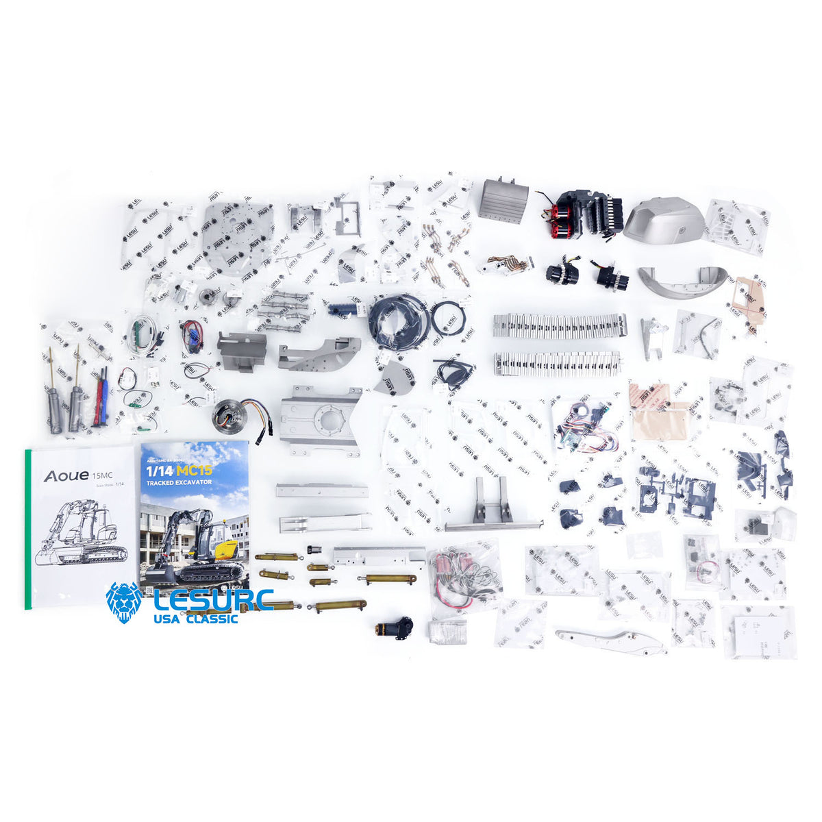LESU MC15 4 Arms Metal 1/14 Hydraulic Remote Control Excavator KIT Model RC Digger Dual Pumps 9 Ways Valve Light Sound Motor