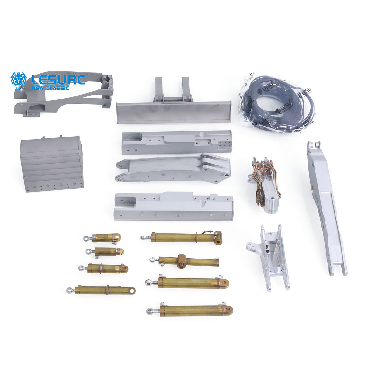 LESU MC15 4 Arms Metal 1/14 Hydraulic Remote Control Excavator KIT Model RC Digger Dual Pumps 9 Ways Valve Light Sound Motor