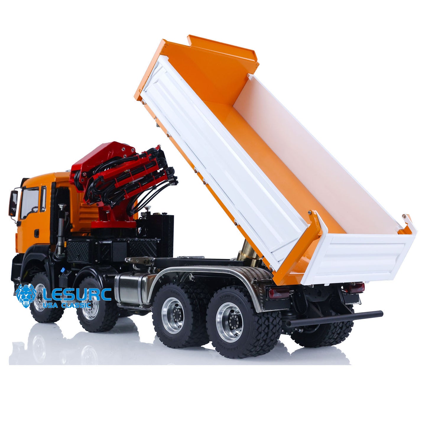 LESU Z0063 1/14 Metal Hydraulic 3 Ways RC Dump Truck with Crane Paladin PL18EV Remote Controller 7CH Valve 2 Speed Transmission Sound Light System