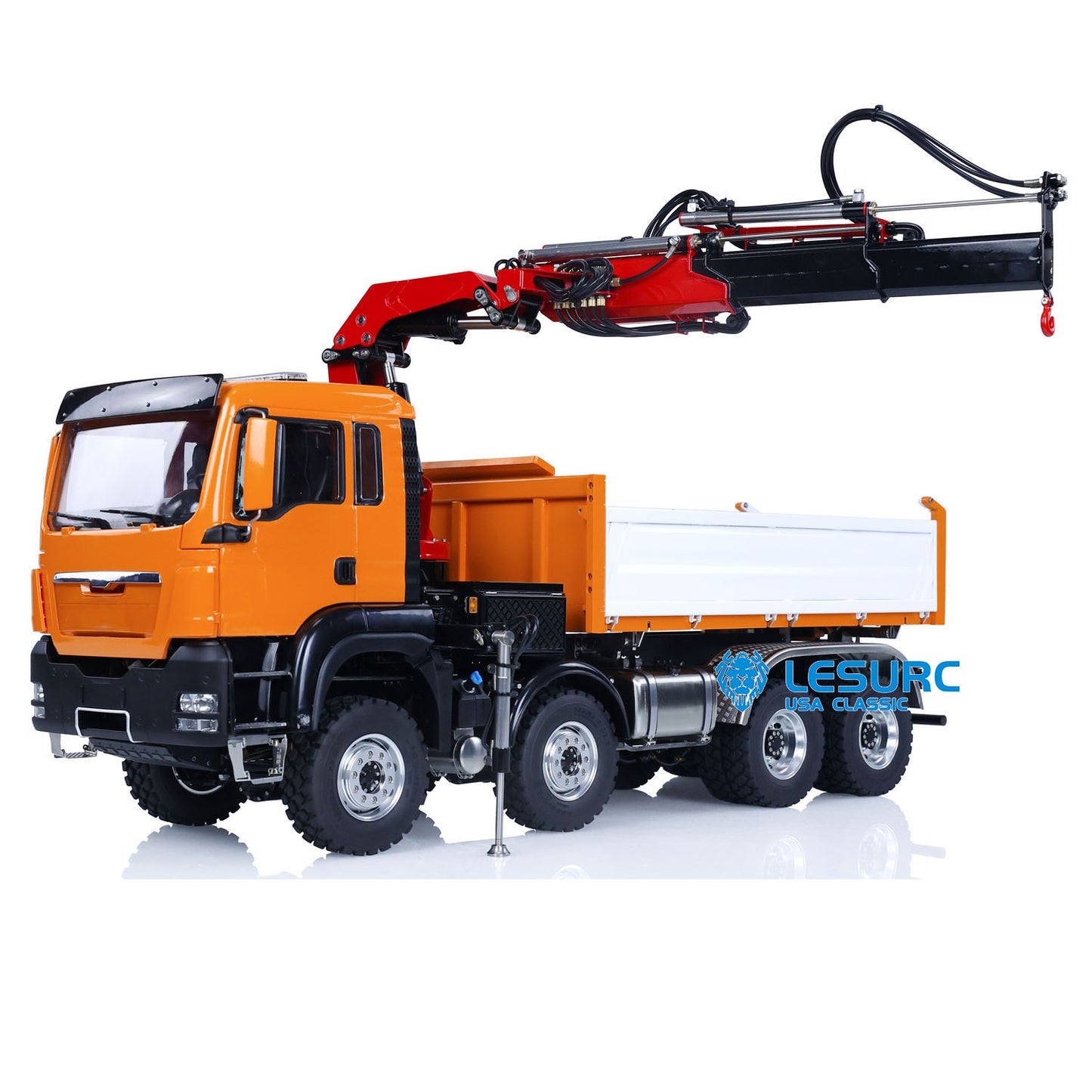 LESU 1/14 RC Hydraulic Dump Truck 8X8 Remote Controlled Crane Dumper Tipper Toy Cars Ready to Run DIY Hobby Model