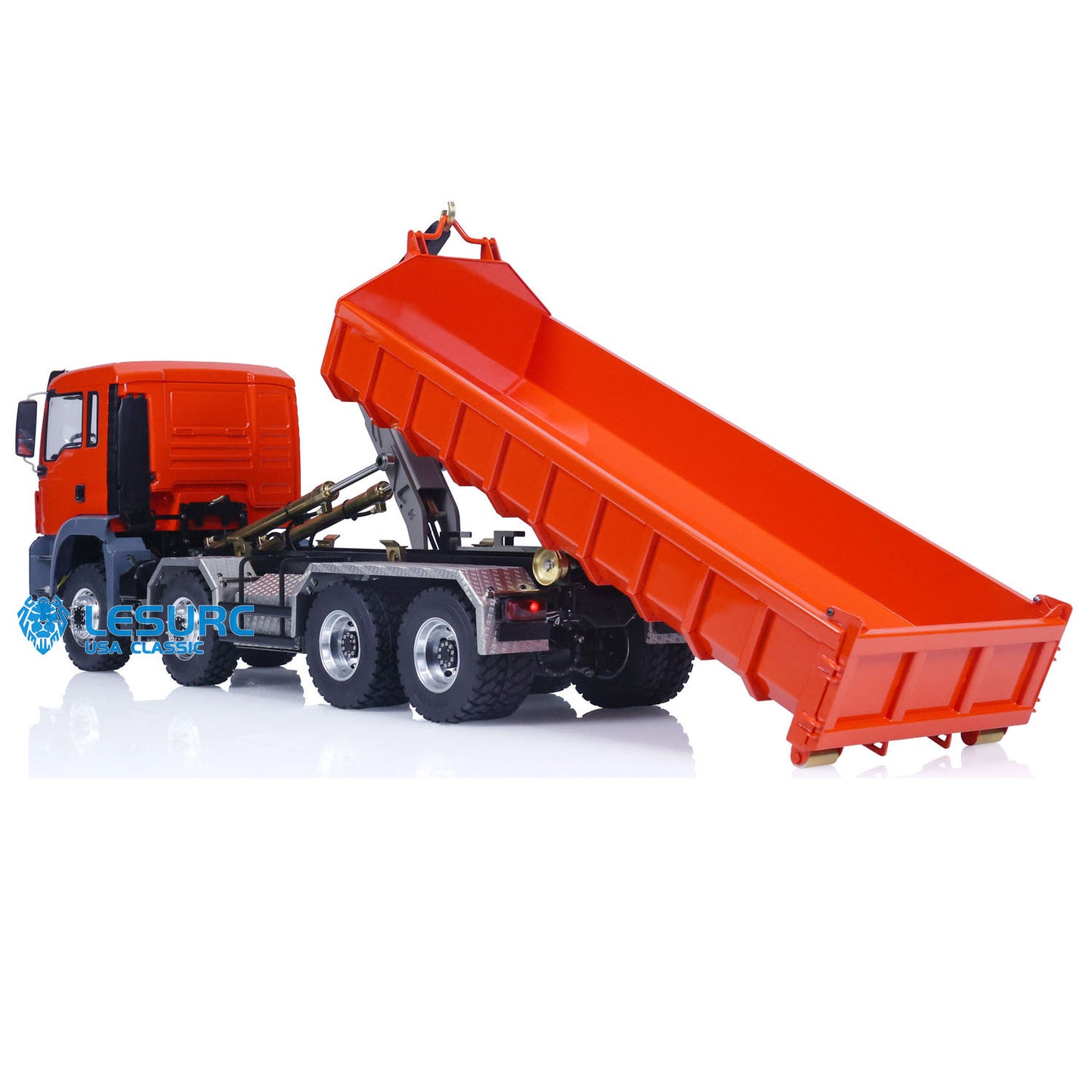 LESU 1/14 8x8 Metal Hydraulic RC Roll On Off Dump Truck 2 Speed Transmission FlySky I6S Radio Controller Sound Light System