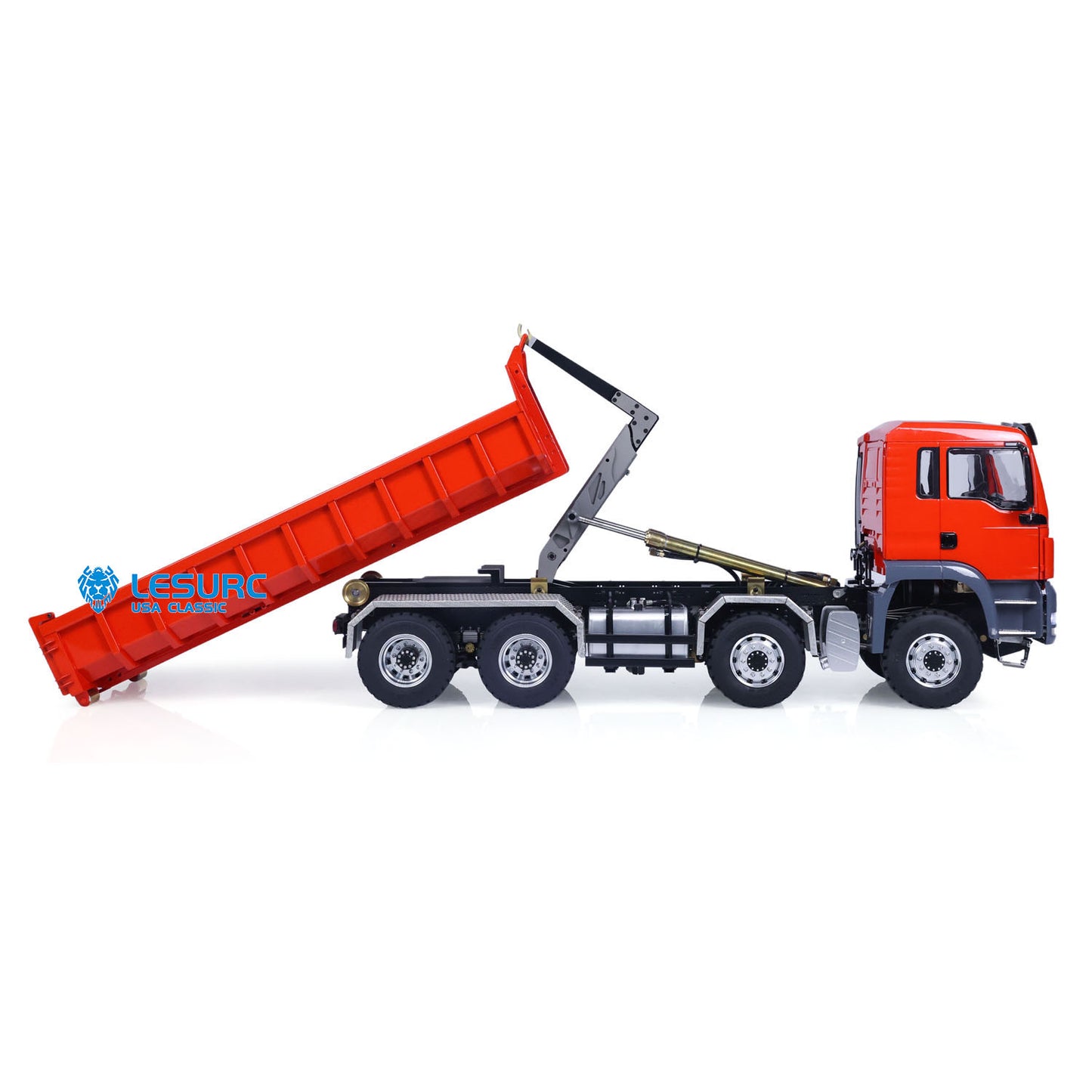 LESU 1/14 8x8 Metal Hydraulic RC Roll On Off Dump Truck 2 Speed Transmission FlySky I6S Radio Controller Sound Light System