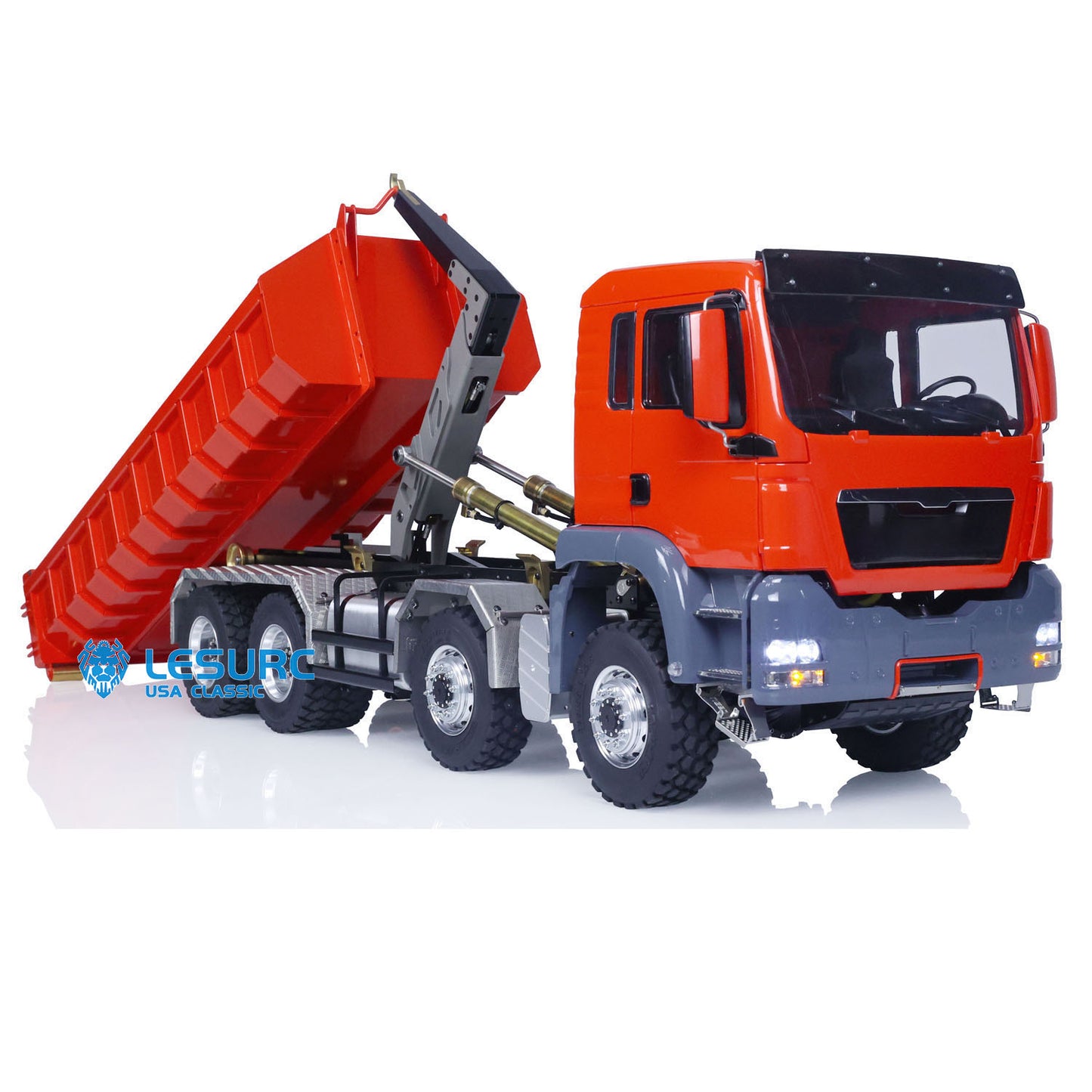 LESU 1/14 8x8 Metal Hydraulic RC Roll On Off Dump Truck 2 Speed Transmission FlySky I6S Radio Controller Sound Light System