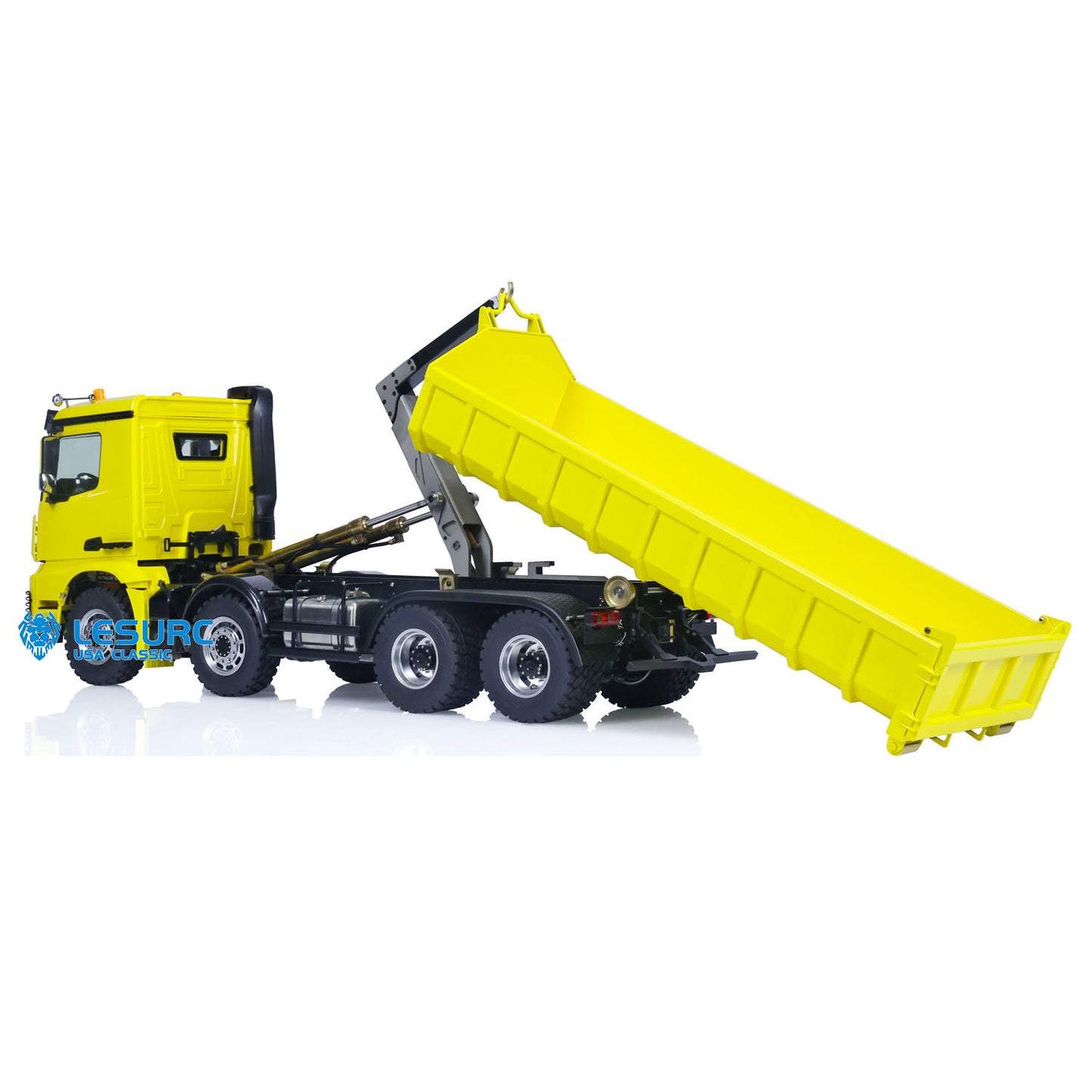 LESU Z0036 1/14 Metal 8x8 Hydraulic RC Roll On Off Dump Truck with 2 Speed Transmission Light Sound Hooks for Engineering Model Hobbyists