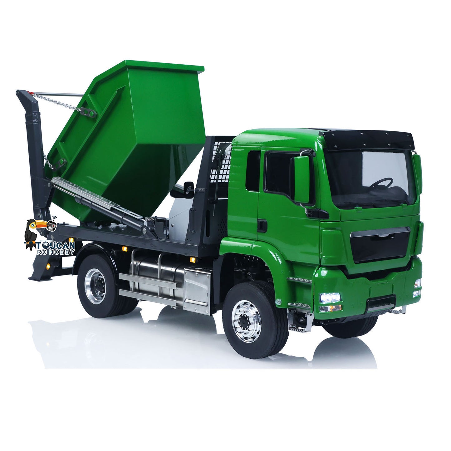 LESU 4X4 1/14 RC Hydraulic Swing Arm Garbage Truck Skip Loader TGS Paintied Car Simulation Vehicle Hobby Model 4CH Reversing Valve