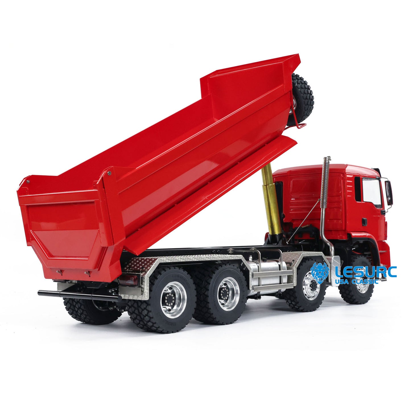 LESU 1/14 8x8 Metal Hydraulic RC Dump Truck Tipper 2 Speed Transmission Axles With Differential Lock FlySky I6S Remote Controller Sound Light System