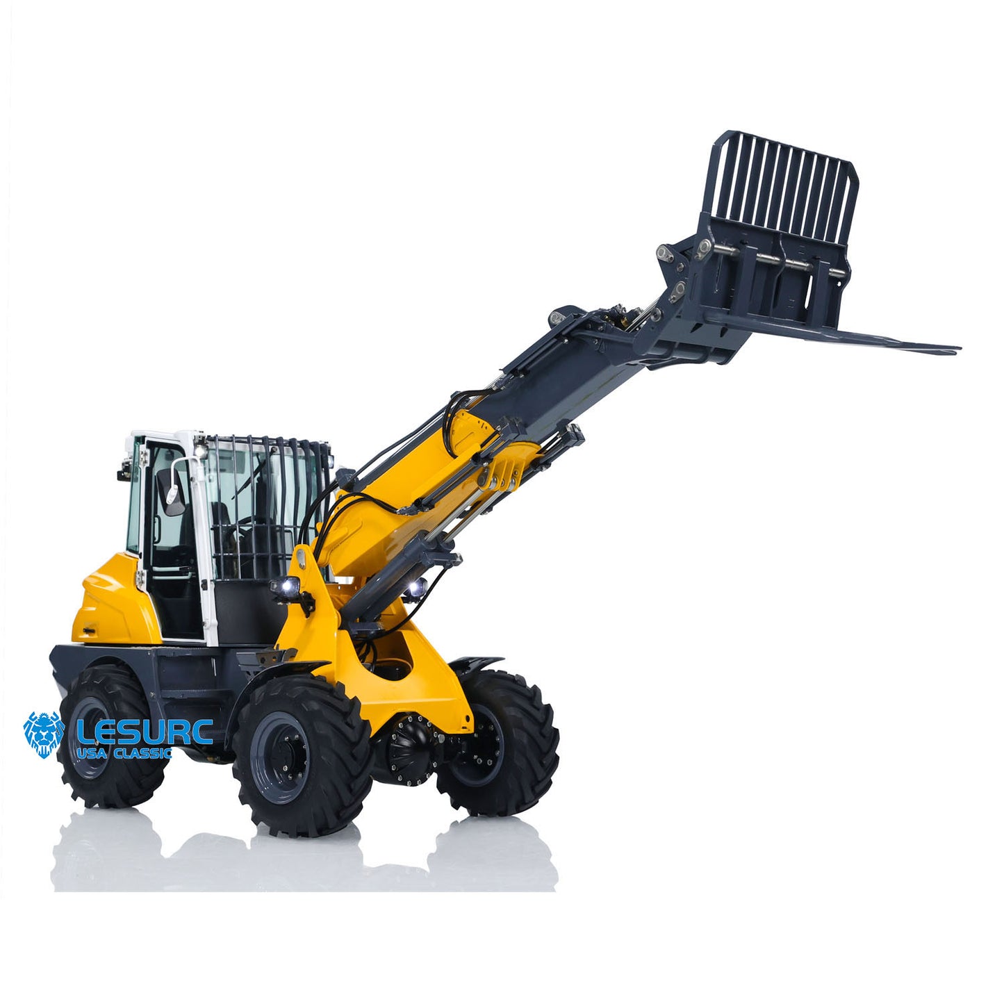 LESU AT1050 1:14 RC Hydraulic Fork Truck Metal Radio Control Telescopic Arm Loader Car Models Engineering Vehicle Light Sound