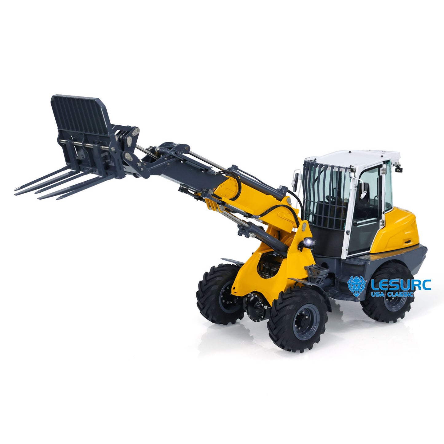 LESU AT1050 1:14 RC Hydraulic Fork Truck Metal Radio Control Telescopic Arm Loader Car Models Engineering Vehicle Light Sound