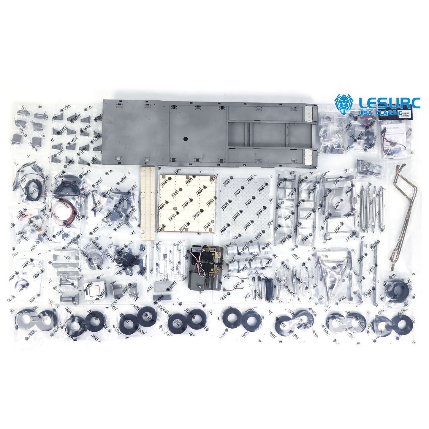 LESU A0049 1/14 Metal RC Trailer KIT Hydraulic Lifting Tailboard Rear Support Legs 2CH Valve for DIY Tractor Truck Lorry Loader