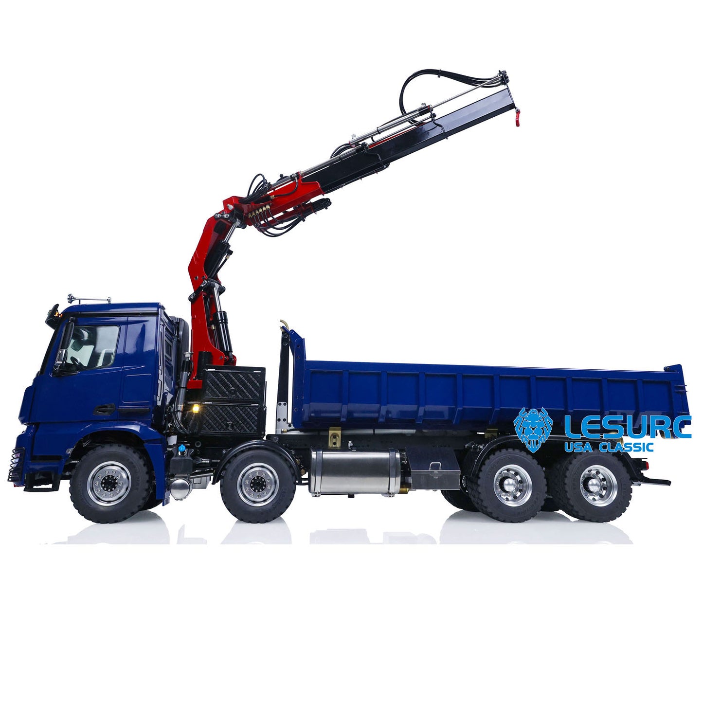 1/14 LESU RC 8x8 RTR Metal Hydraulic Crane Dumper Tipper Truck Electric Dump Car W/ Light Sound ESC Motor PL18EV Radio Battery