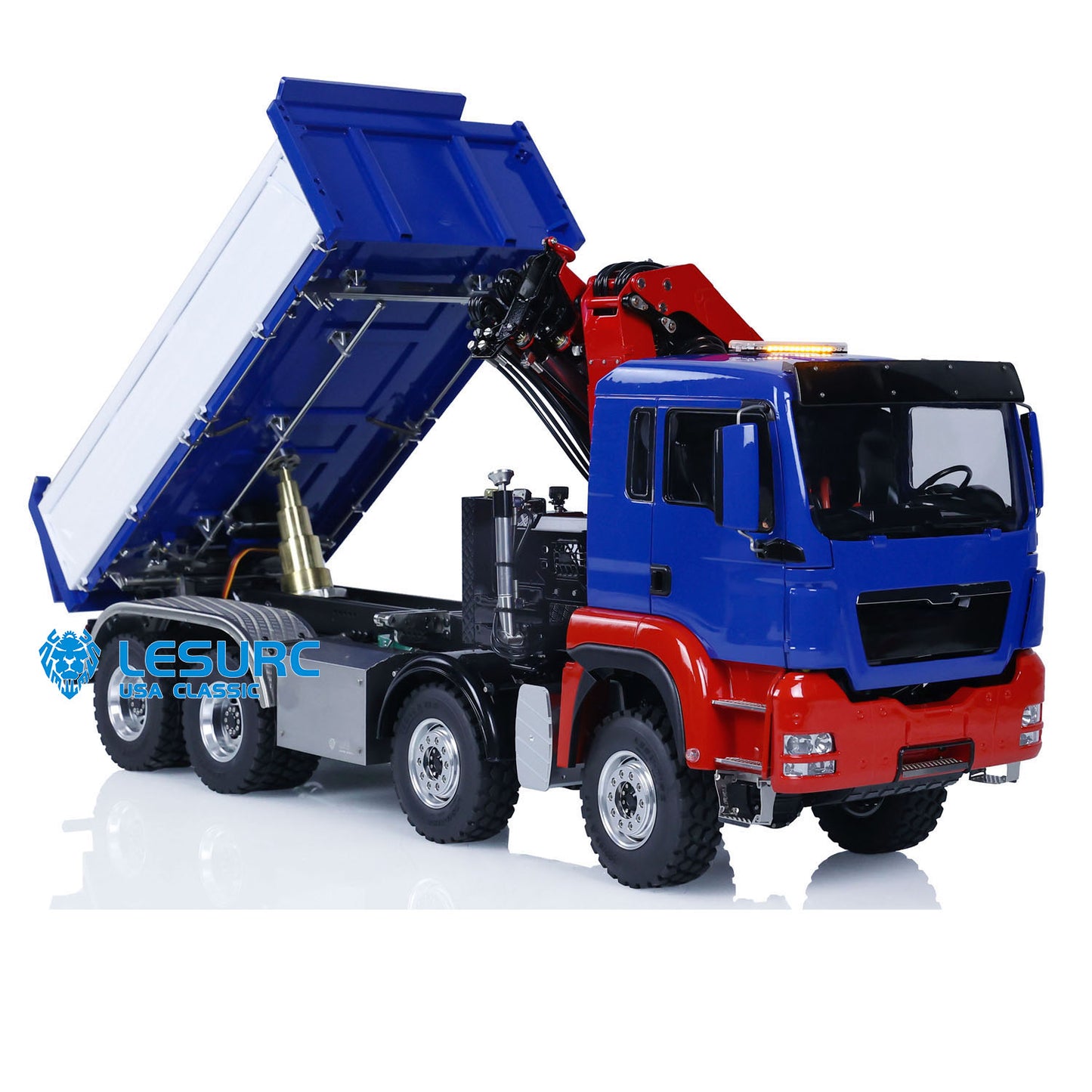 LESU Z0063 1/14 Metal Hydraulic 3 Ways RC Dump Truck with Crane Paladin PL18EV Remote Controller 7CH Valve 2 Speed Transmission Sound Light System