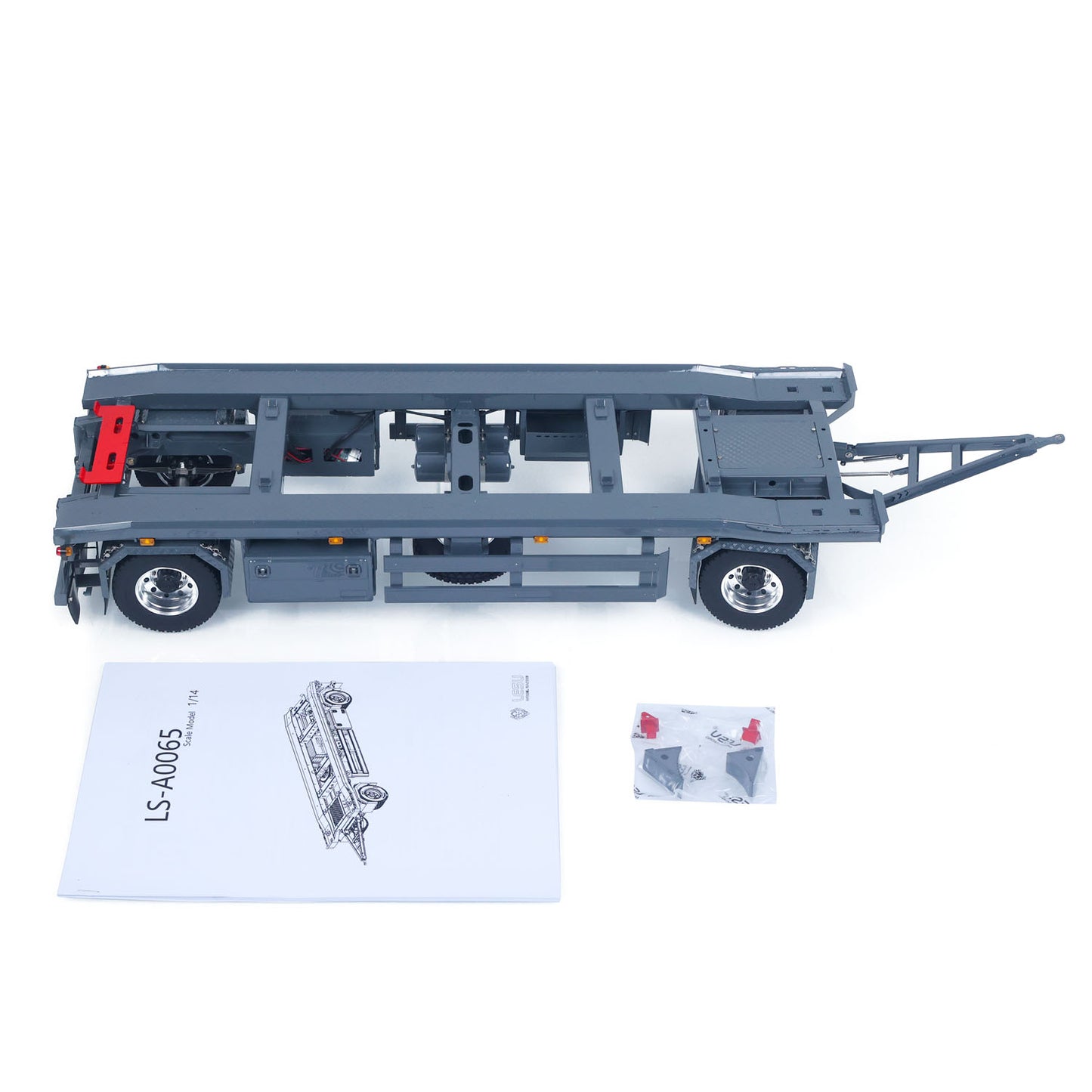 Finished 1/14 Metal RC Trailer A0065 Model Front Wheel Steerable for LESU Radio Controlled Hydraulic Roll on off Dumper Tipper