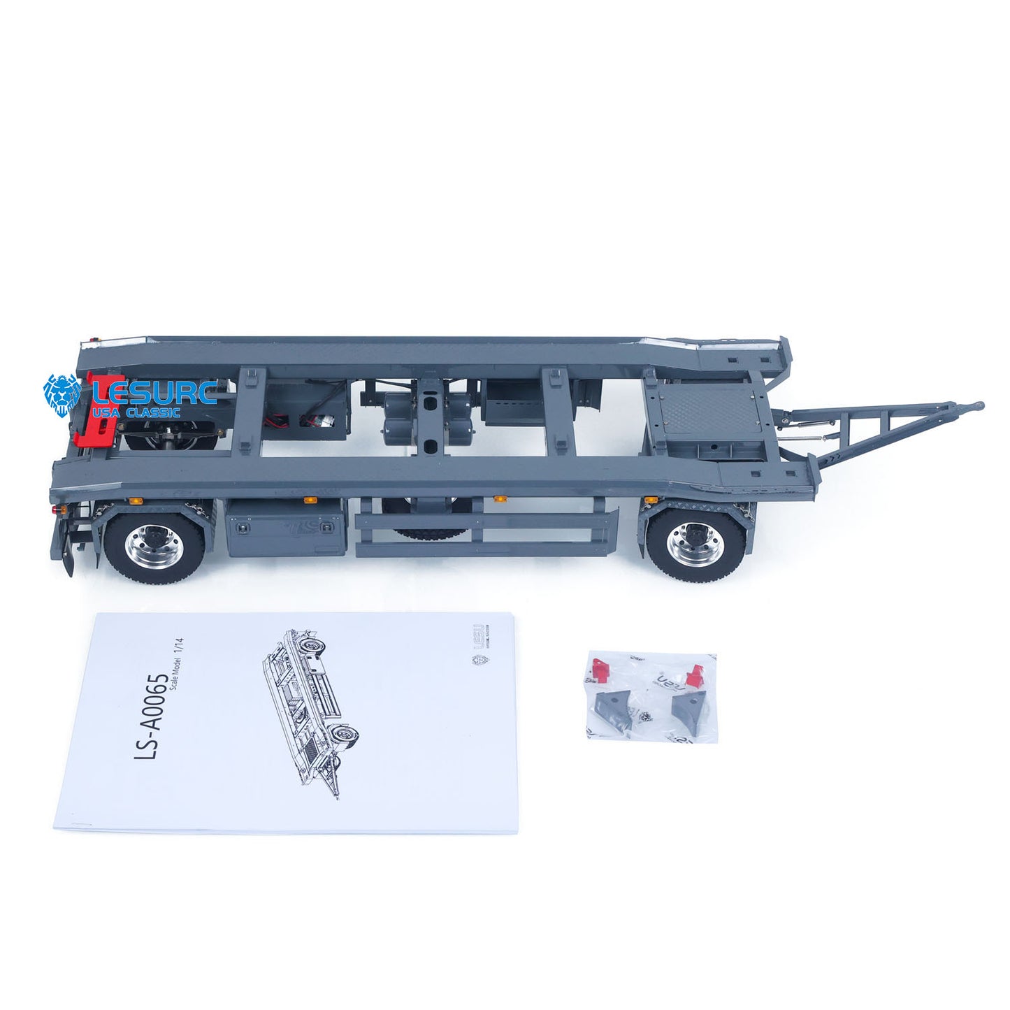 LESU A0065 1/14 Metal RC Roll Off Trailer with Front Wheel Steerable Light System for Remote Control Tractor Truck Backyard Fun