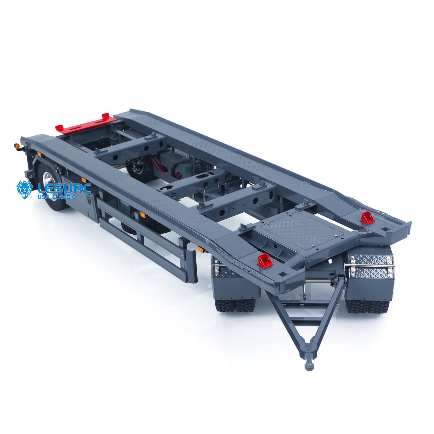 LESU A0065 1/14 Metal RC Roll Off Trailer with Front Wheel Steerable Light System for Remote Control Tractor Truck Backyard Fun