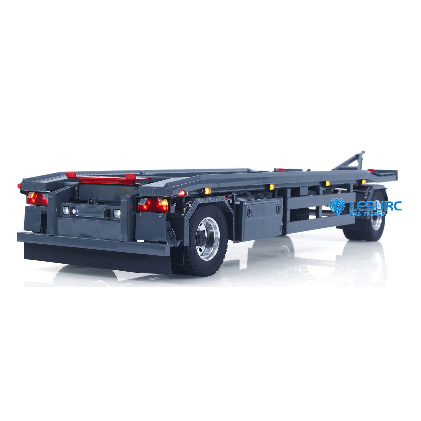 LESU A0065 1/14 Metal RC Roll Off Trailer with Front Wheel Steerable Light System for Remote Control Tractor Truck Backyard Fun
