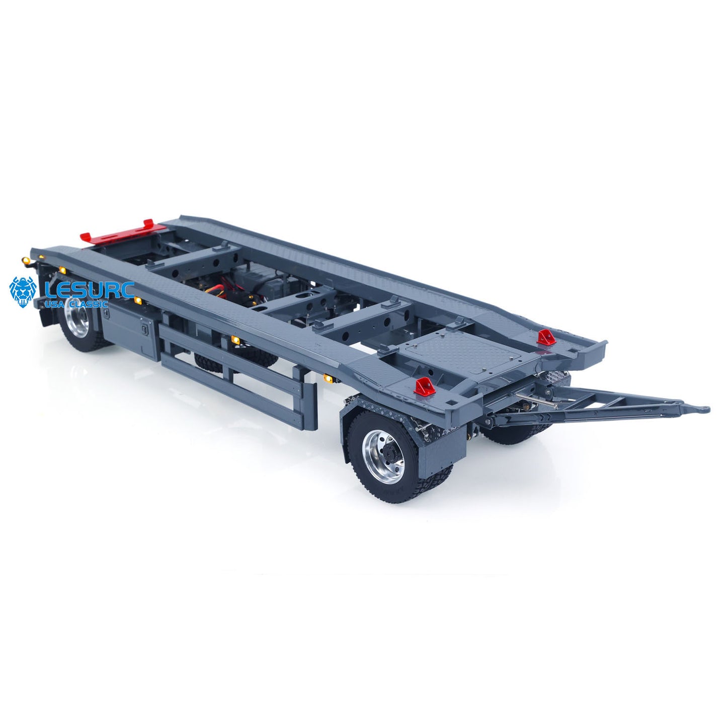 LESU A0065 1/14 Metal RC Roll Off Trailer with Front Wheel Steerable Light System for Remote Control Tractor Truck Backyard Fun