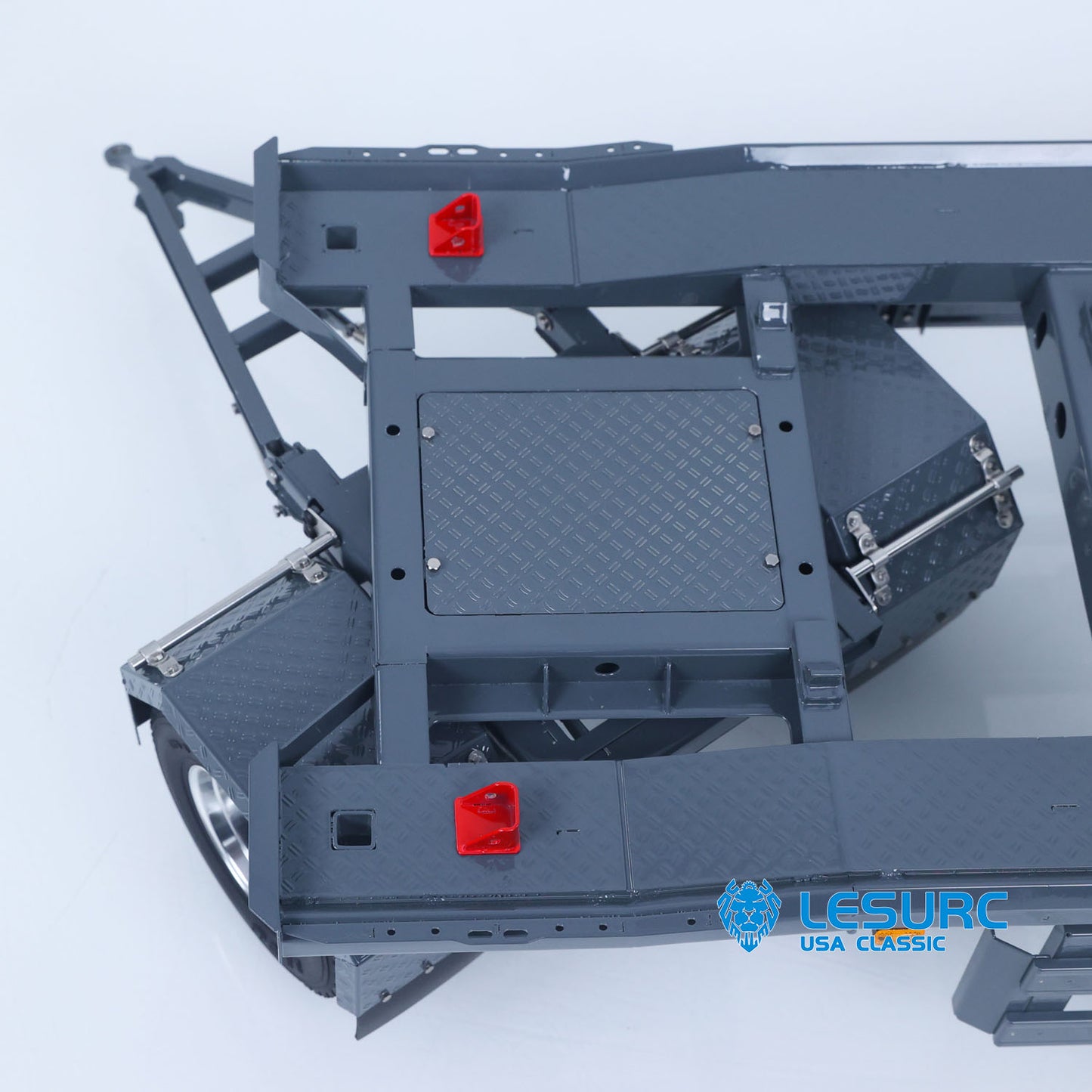 LESU A0065 1/14 Metal RC Roll Off Trailer with Front Wheel Steerable Light System for Remote Control Tractor Truck Backyard Fun
