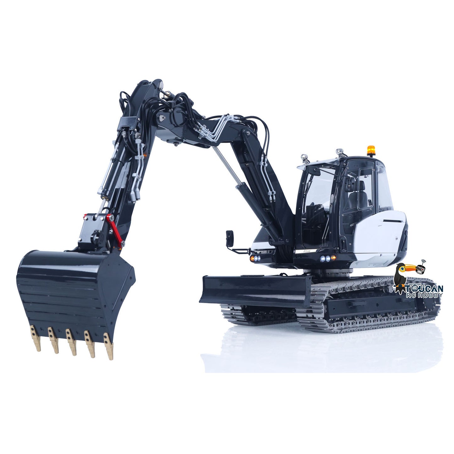Metal LESU 1/14 RC Hydraulic Excavator MC15 CNC Shell 4 Arms Remote Control Digger 9CH Valves Dual Pumps Quick Released Coupler
