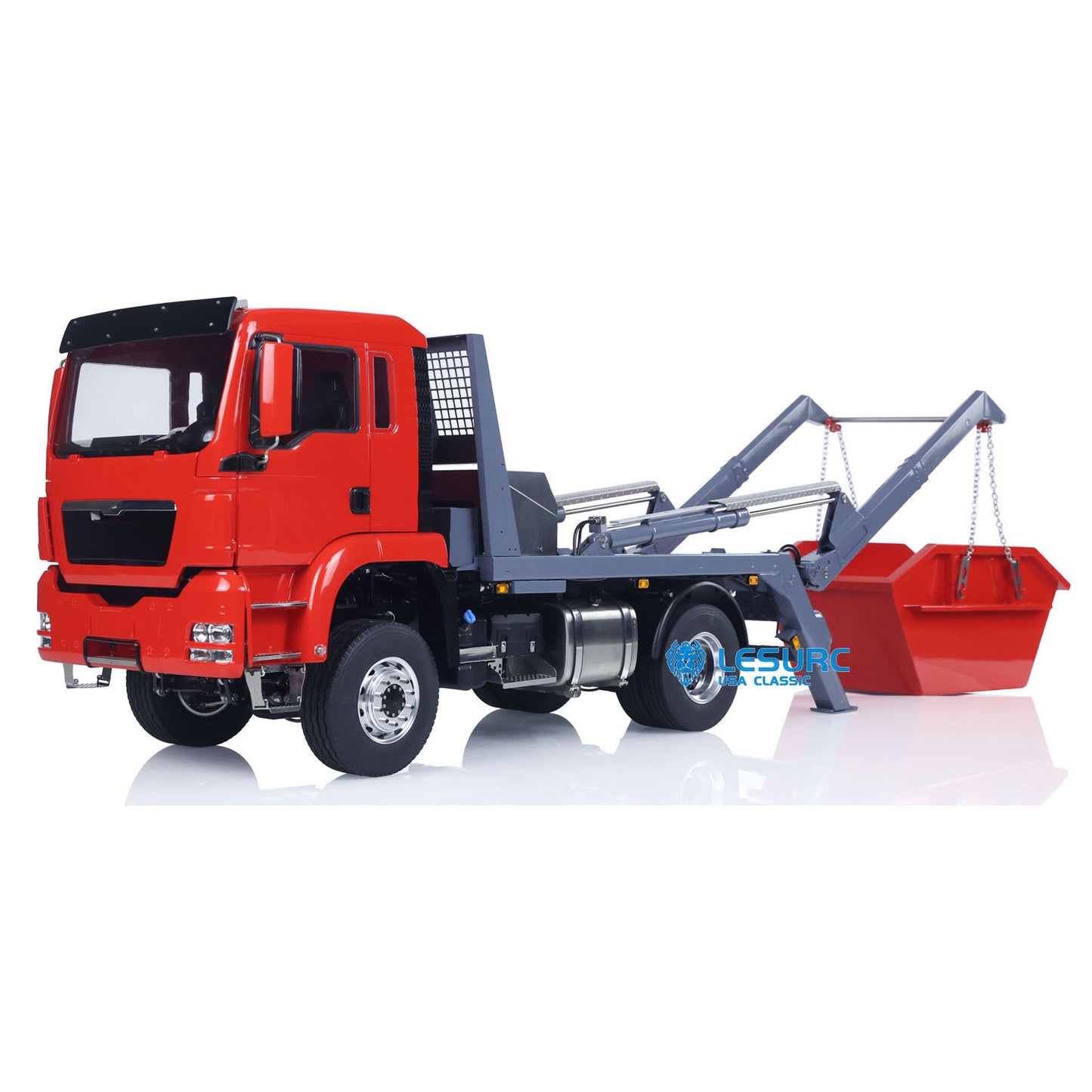 LESU Metal 1/14 RC Hydraulic Swing Arm Garbage Dump Truck 4X4 Remote Control Skip Loader RTR TGS Light Sound ST8 Radio Battery