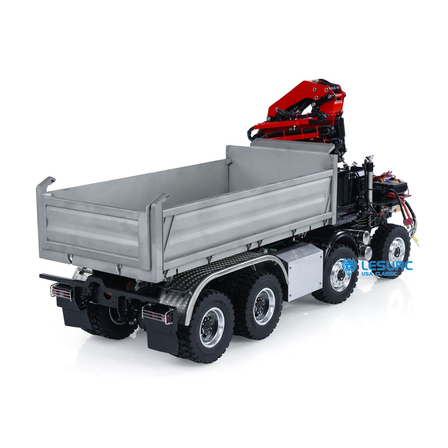 LESU 3348 1/14 Metal 8X8 Hydraulic 3 Ways RC Dump Truck with Crane 2 Speed Transmission 7CH Valve Sound Light for Scale Machinery Enthusiast