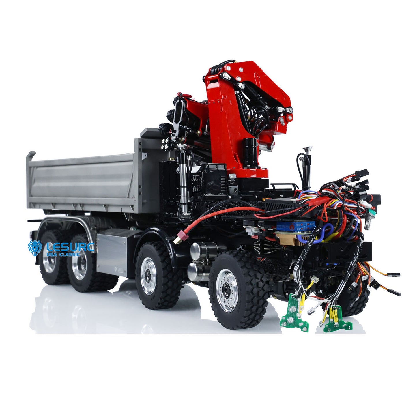 LESU 3348 8X8 RC Hydraulic Dump Truck 3-Ways 1/14 Remote Control Crane Tipper Engineering Vehicle Model 2Speed Gearbox Sound