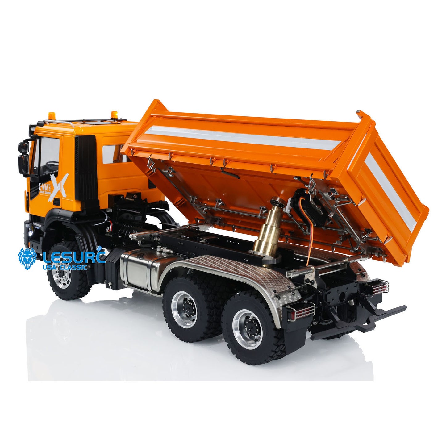 LESU Metal 1/14 RC Hydraulic Dumper Car 3-way Radio Control Dump Truck Model 6x6 All-wheel Drive 3-speed Transmission