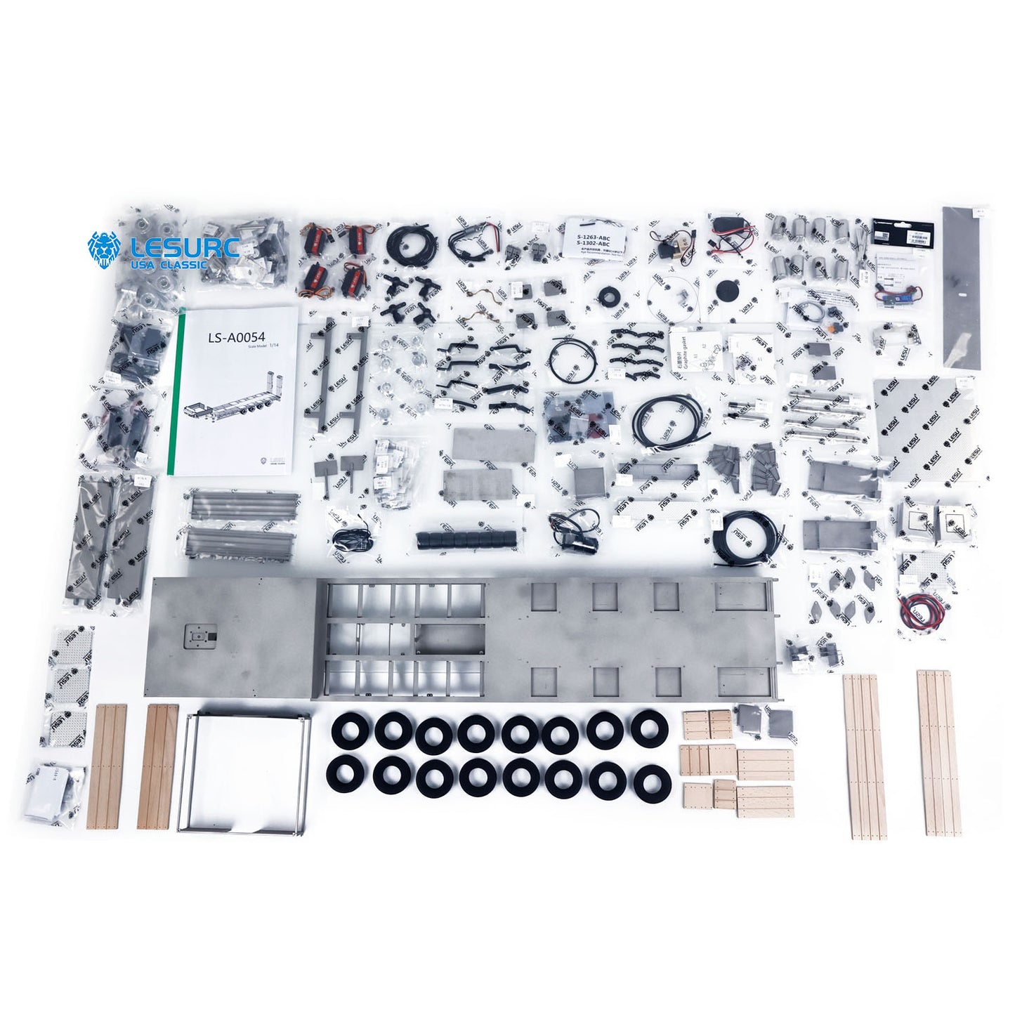 LESU 1/14 Metal Trailer Hydraulic Lifting Tailboard 4 Axles Steering Available Electric Support Legs for DIY RC Tractor Truck