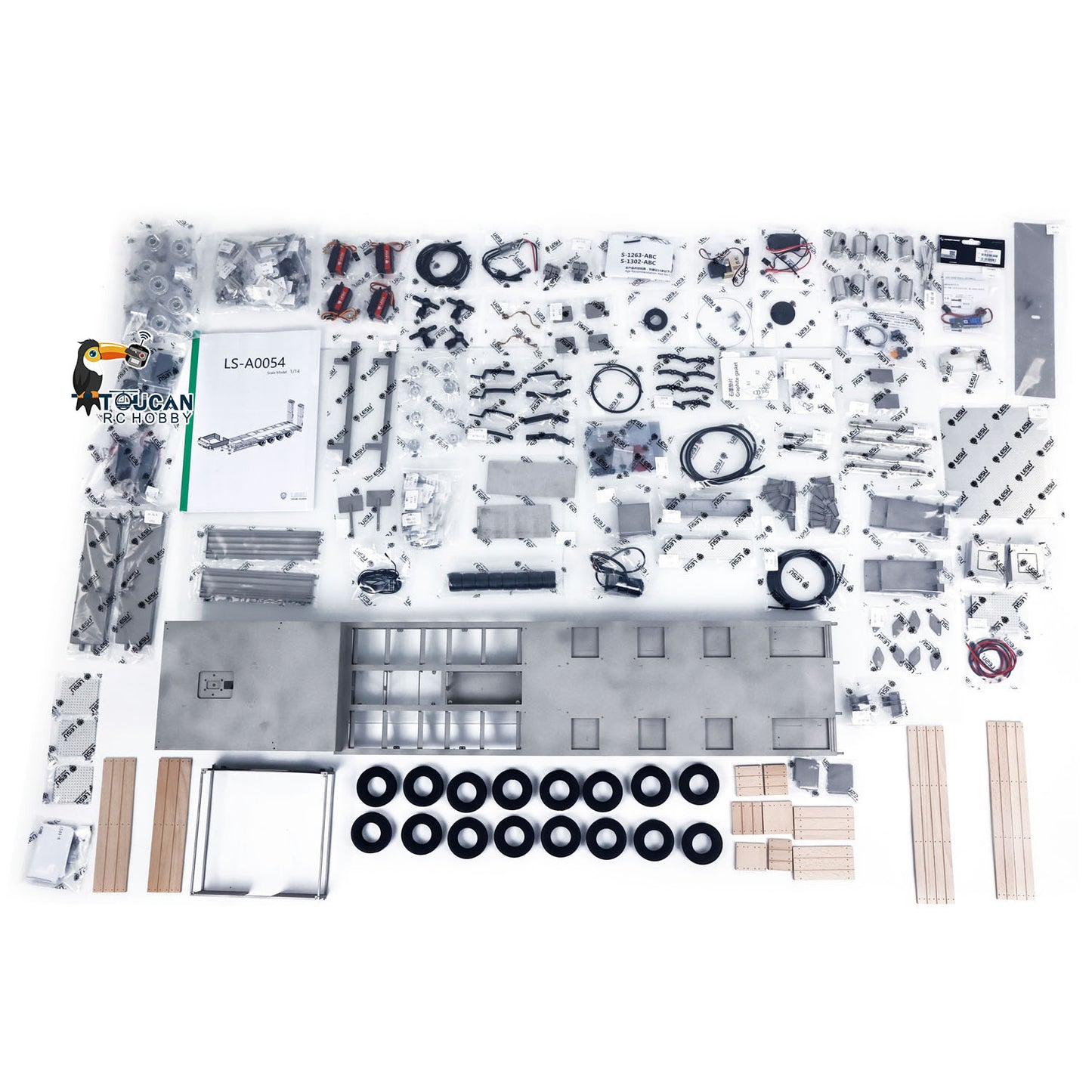LESU 1/14 Metal Trailer Hydraulic Lifting Tailboard 4 Axles Steering Available Electric Support Legs for DIY RC Tractor Truck