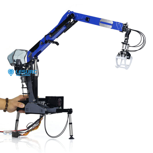 LESU 1/14 Metal RC Hydraulic Timber Crane Fly Jib 360 Degree Rotation 3-Stage Telescopic Arms for Remote Control Tractor Truck