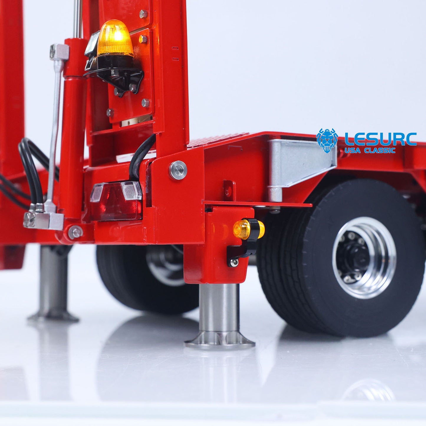 LESU 1/14 Metal Hydraulic Lifting Tailboard Trailer Rear Support Legs 2CH Valve Pump for RC Tractor Truck DIY Lorry Excavator