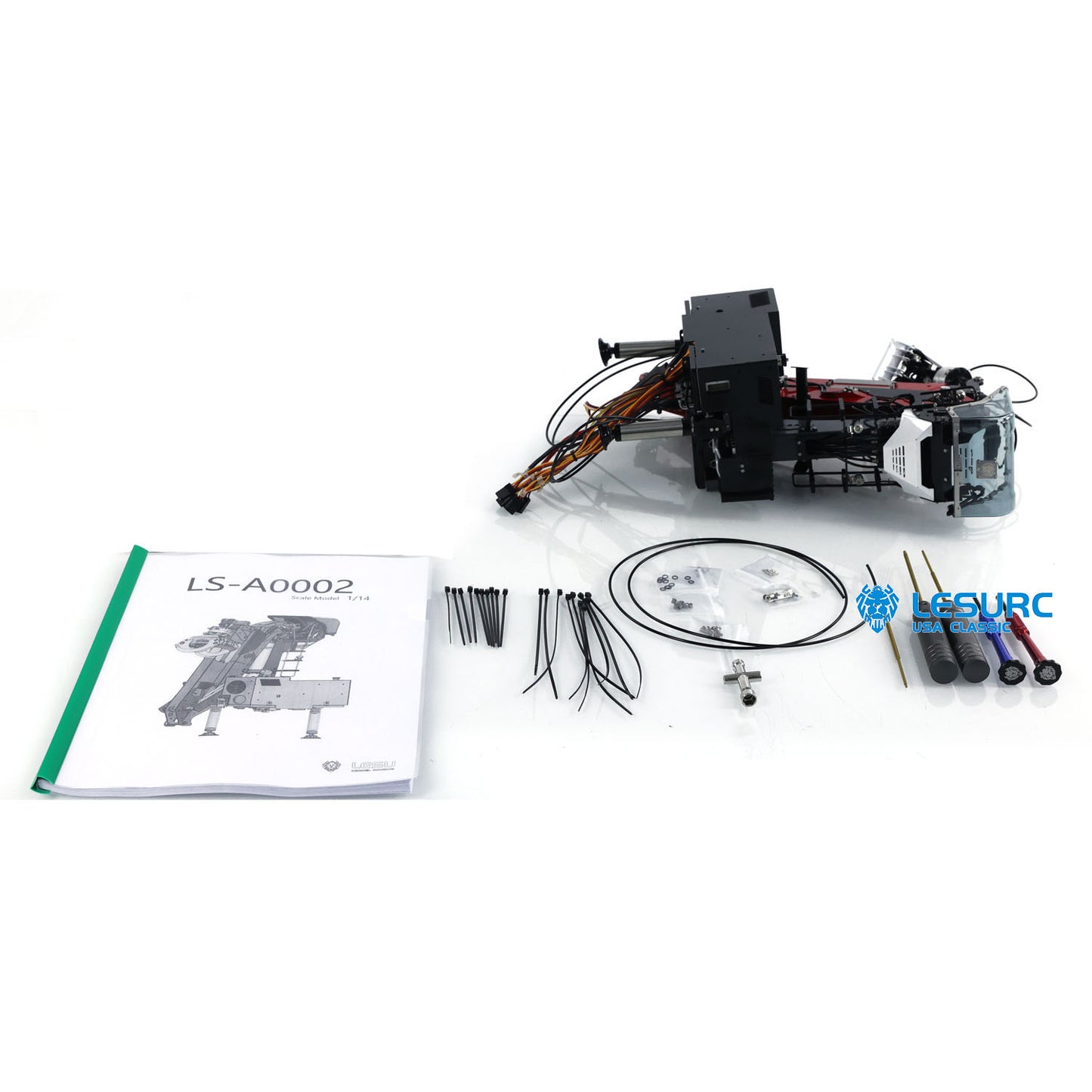 LESU 1/14 Metal RC Hydraulic Timber Crane Fly Jib 360 Degree Rotation 3-Stage Telescopic Arms for Remote Control Tractor Truck