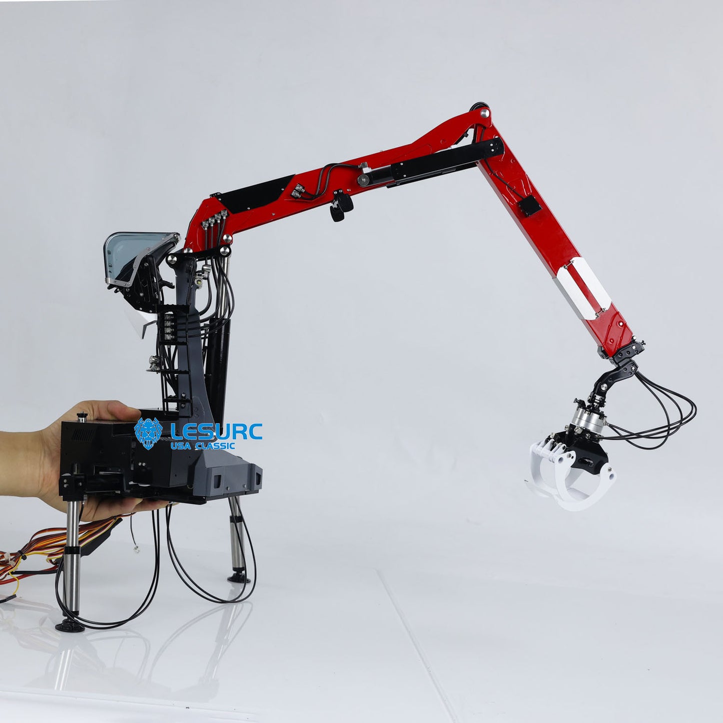 LESU 1/14 Metal RC Hydraulic Timber Crane Fly Jib 360 Degree Rotation 3-Stage Telescopic Arms for Remote Control Tractor Truck