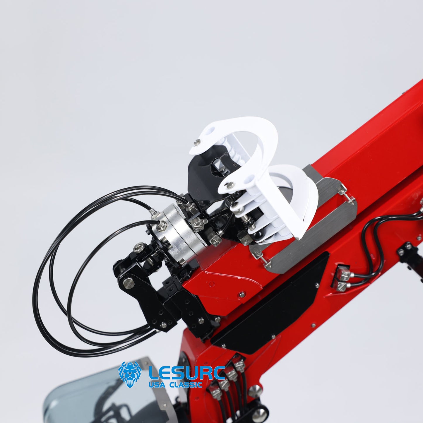 LESU 1/14 Metal RC Hydraulic Timber Crane Fly Jib 360 Degree Rotation 3-Stage Telescopic Arms for Remote Control Tractor Truck