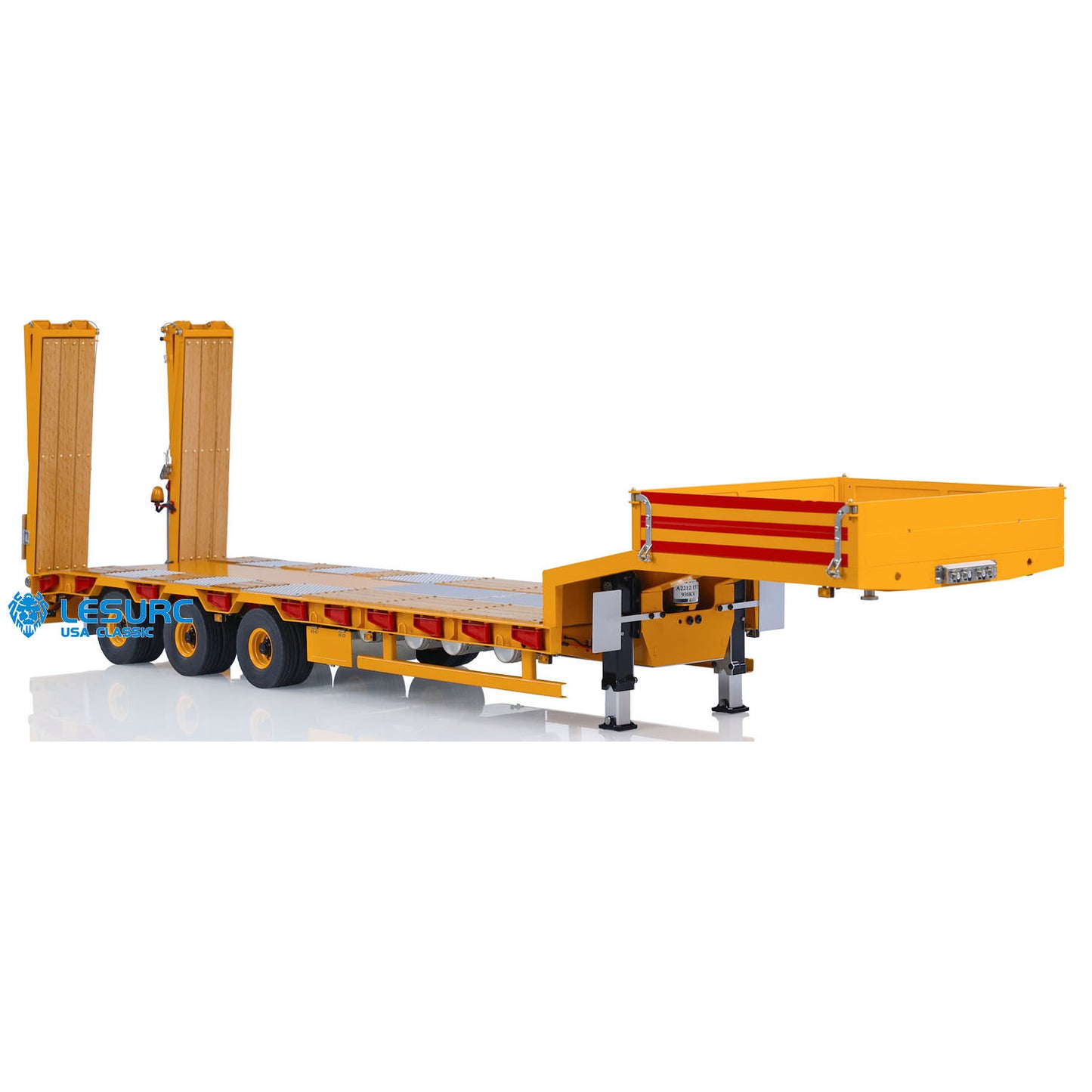 LESU A0020 1/14 Metal Lowboy Trailer 3Axle Chassis Hydraulic Lifting Tailgate Electric Landing Legs Light System for RC Tractor Truck Construction Model