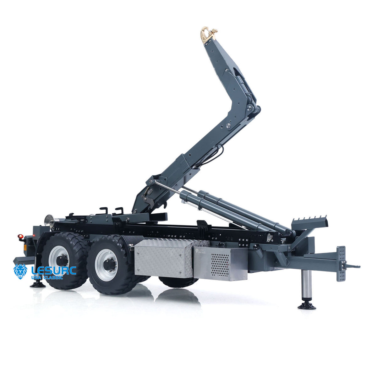 LESU A0066 1/14 Metal Hydraulic RC Roll Off Trailer Telescopic/Folding Hooklift with Support Legs 5CH Reversing Valve Lights
