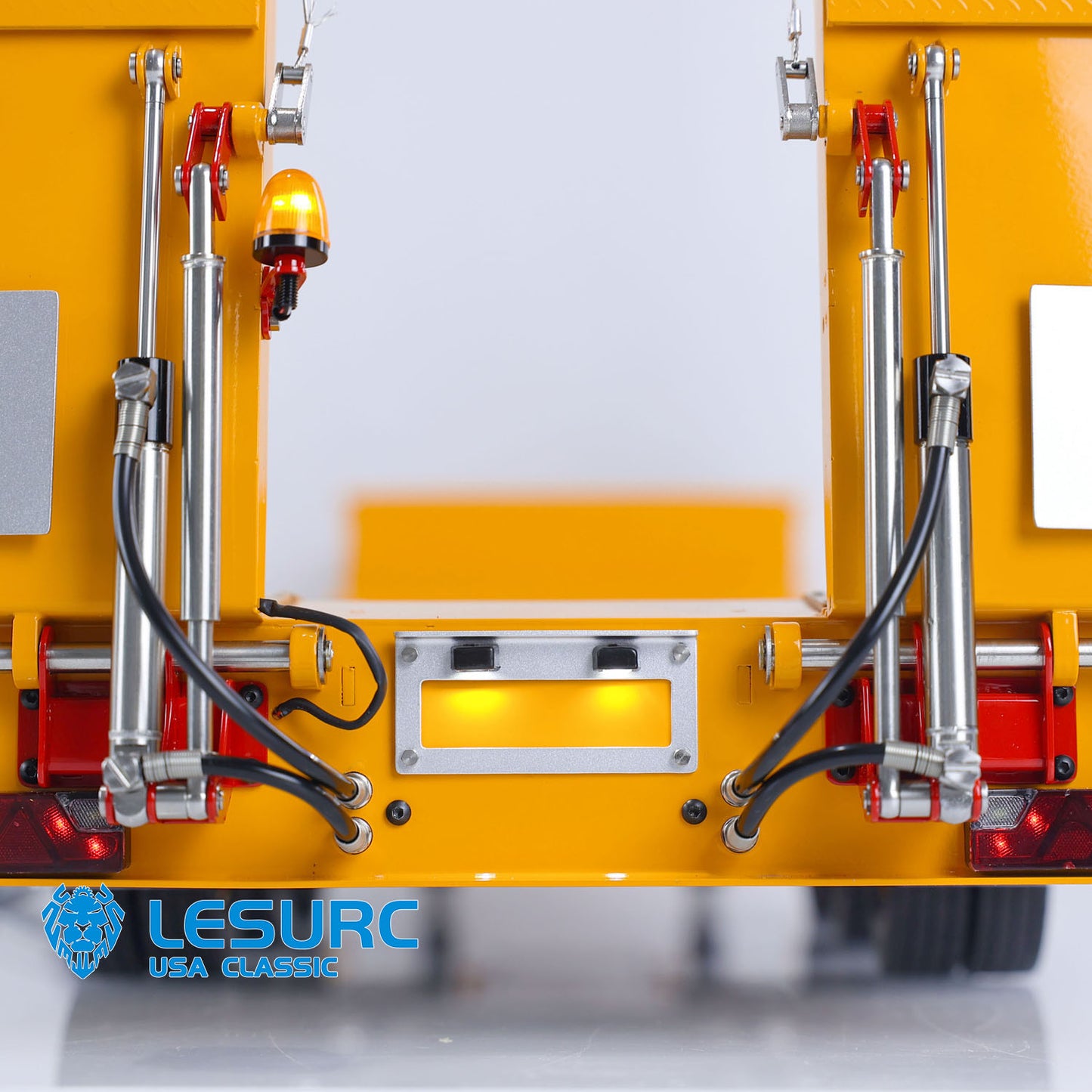 LESU A0020 1/14 Metal Lowboy Trailer 3Axle Chassis Hydraulic Lifting Tailgate Electric Landing Legs Light System for RC Tractor Truck Construction Model