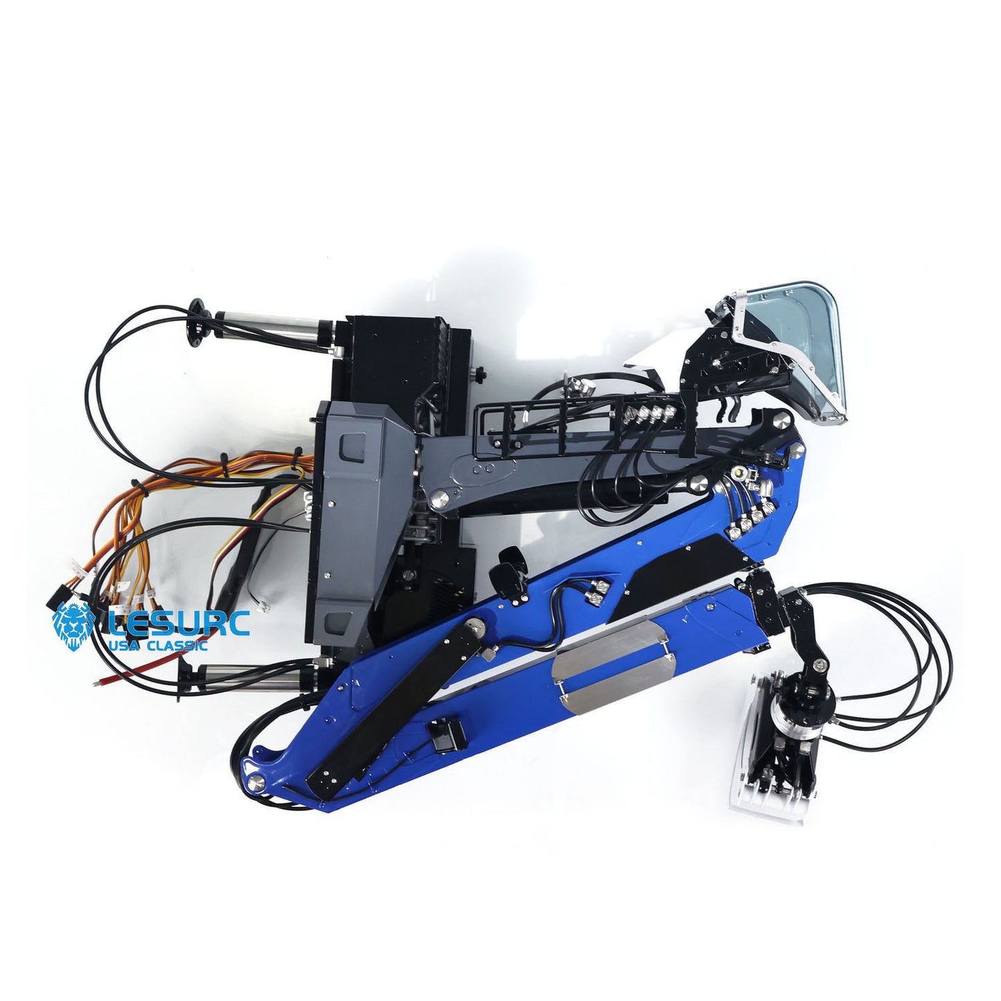 LESU 1/14 Metal RC Hydraulic Timber Crane Fly Jib 360 Degree Rotation 3-Stage Telescopic Arms for Remote Control Tractor Truck